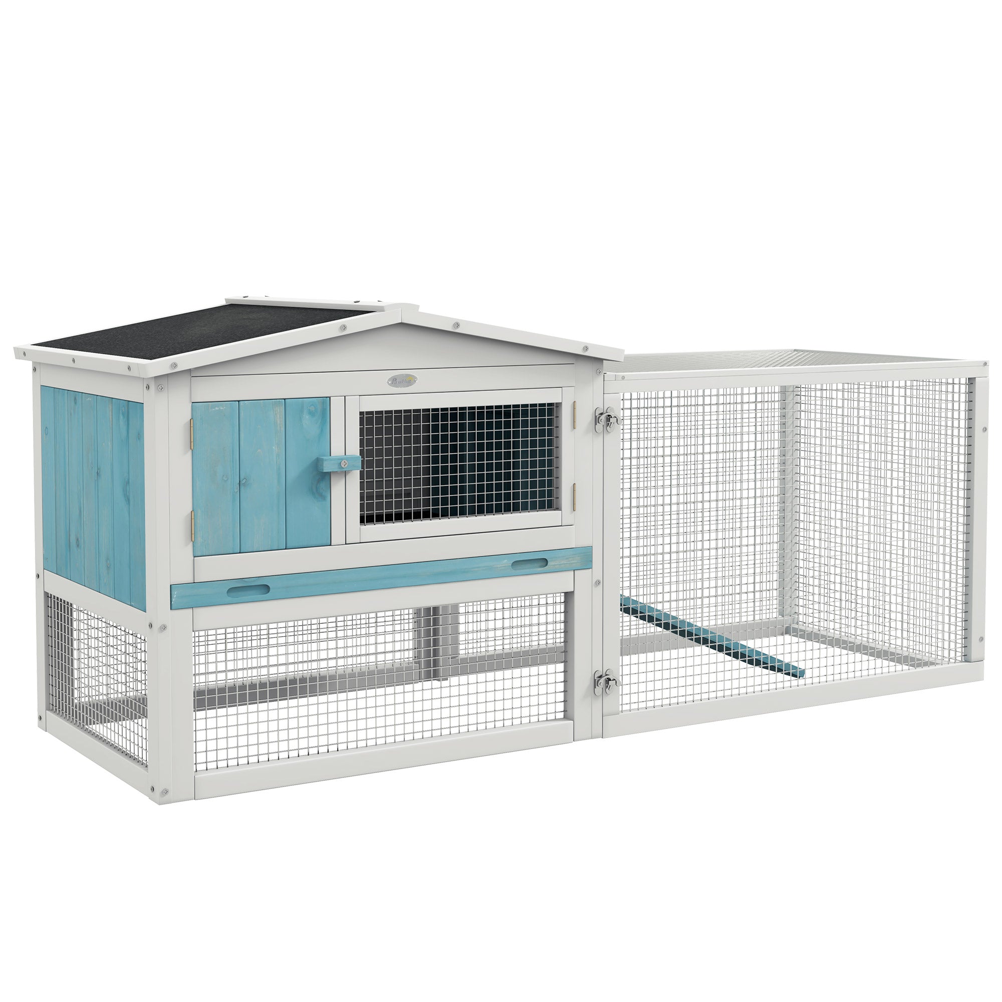 Wooden Rabbit Hutch Guinea Pig House with Removable Tray, Openable Roof, Trough, Run for Tortoises and Ferrets, Blue Rabbit Hutch Light Blue  at Gallery Canada