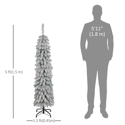 5ft Snow-Flocked Artificial Christmas Tree, Slim Pencil Xmas Tree with 301 Realistic Branches, Metal Base, Green Pencil Christmas Trees at Gallery Canada