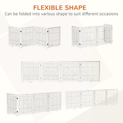 Wooden Dog Gate Foldable Pet Fence for Small &; Medium Dogs 4 Panel with Support Feet Freestanding Safety Barrier for House Doorway Stairs White Houses, Kennels & Pens   at Gallery Canada