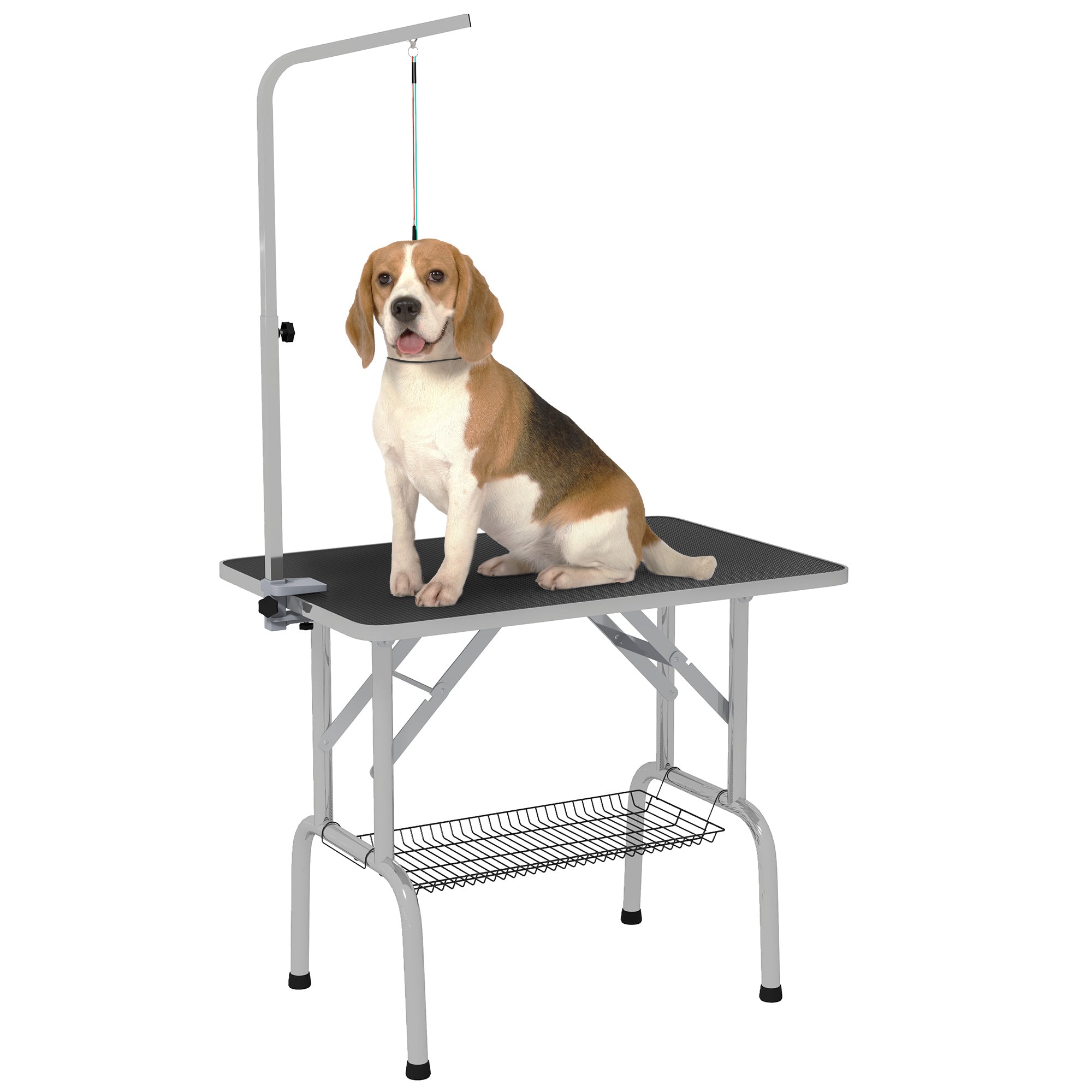 Foldable Grooming Table for Dogs with Height Adjustable Grooming Arm, Storage Shelf, Black Dog Grooming Tables Black, Silver at Gallery Canada