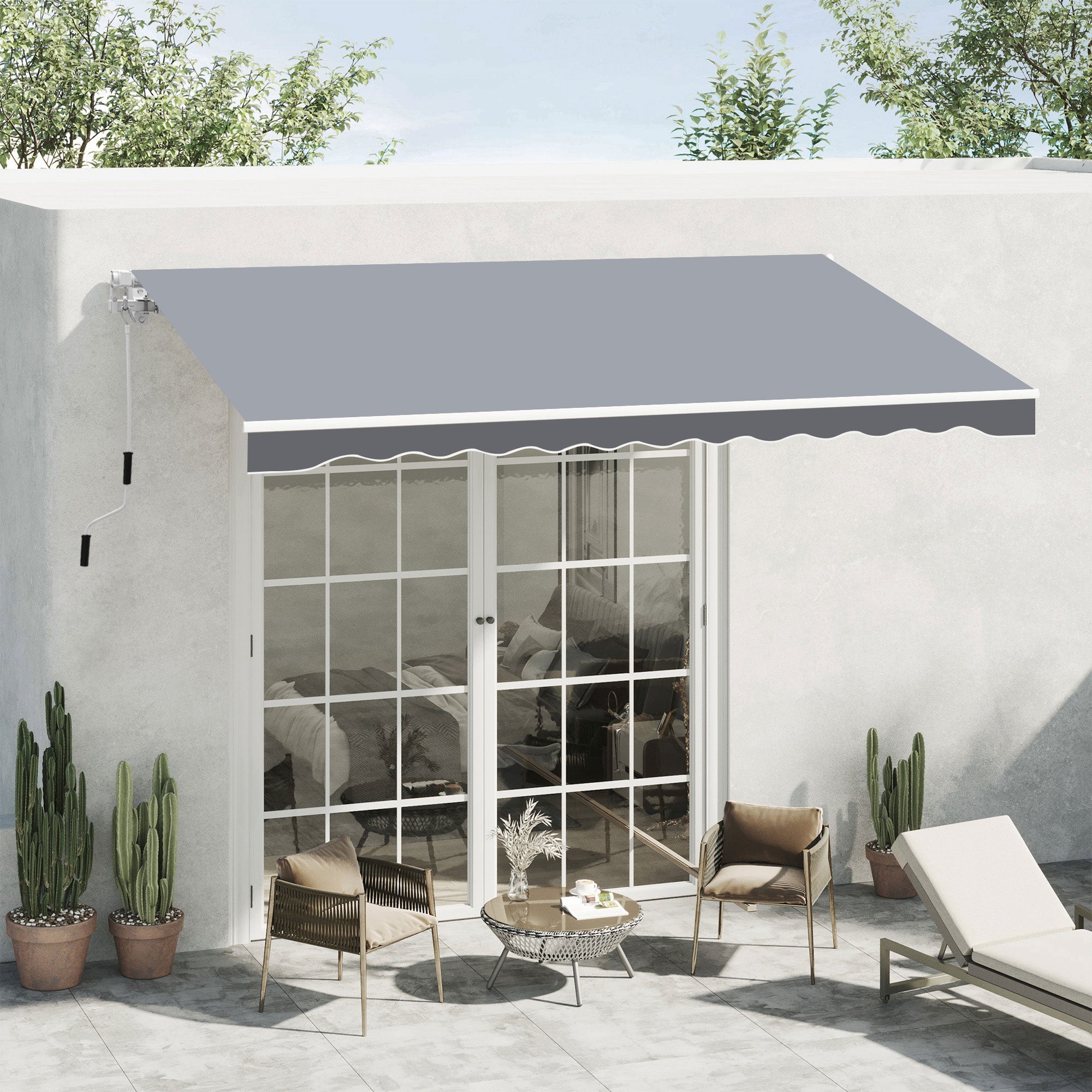 8' x 7' Retractable Awning, Patio Awnings, Sunshade Shelter with 280 g/m² UV &; Water-Resistant Fabric and Aluminum Frame for Deck, Balcony, Yard, Grey Deck Awnings at Gallery Canada
