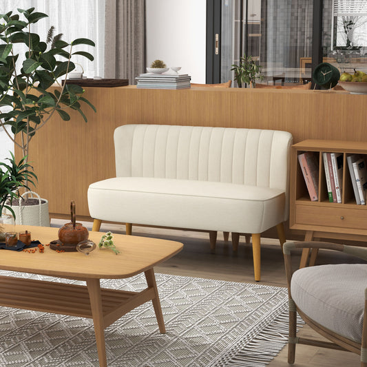 Modern 2 Seat Sofa for Bedroom, Upholstered Two Seater Couch with Rubber Wood Legs, Cream White 2-Seater Sofas at Gallery Canada