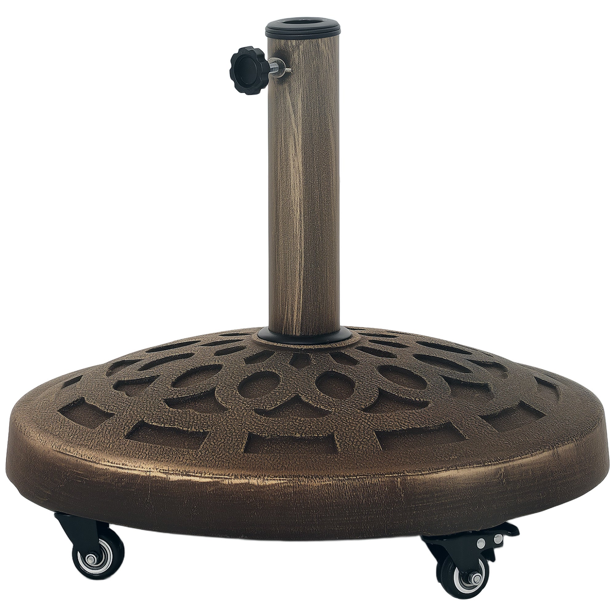 Round Patio Umbrella Base with Wheels, 46lbs Resin Umbrella Stand Base, Heavy Duty Patio Umbrella Holder for 1.3