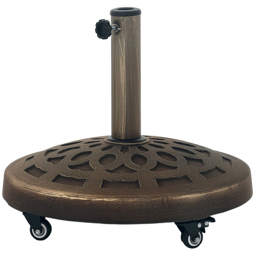 Round Patio Umbrella Base with Wheels, 46lbs Resin Umbrella Stand Base, Heavy Duty Patio Umbrella Holder for 1.3