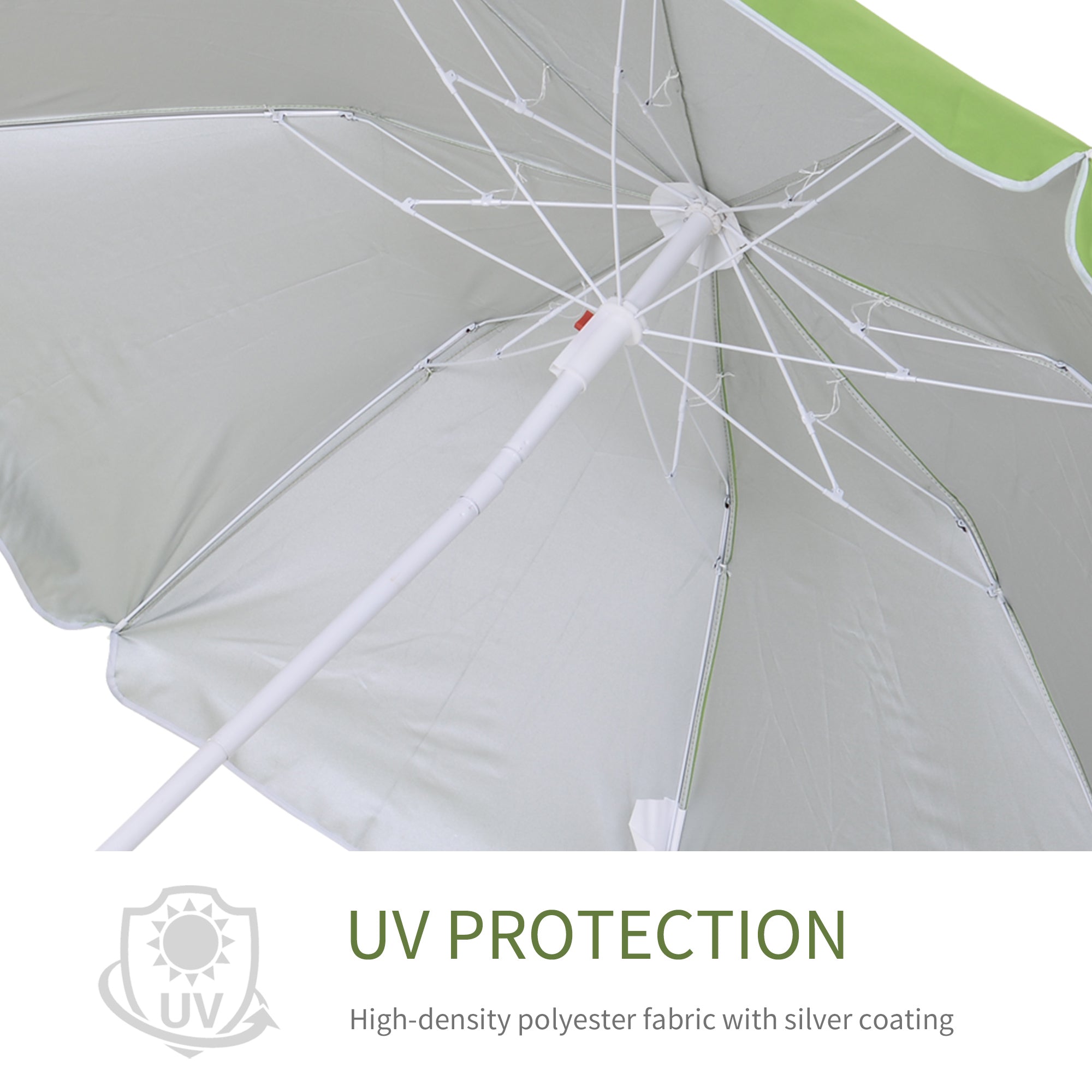 6.7ft Beach Umbrella with Push Button Tilt, Ruffled Outdoor Umbrella with Carry Bag and 8 Ribs, Green Beach Umbrellas at Gallery Canada