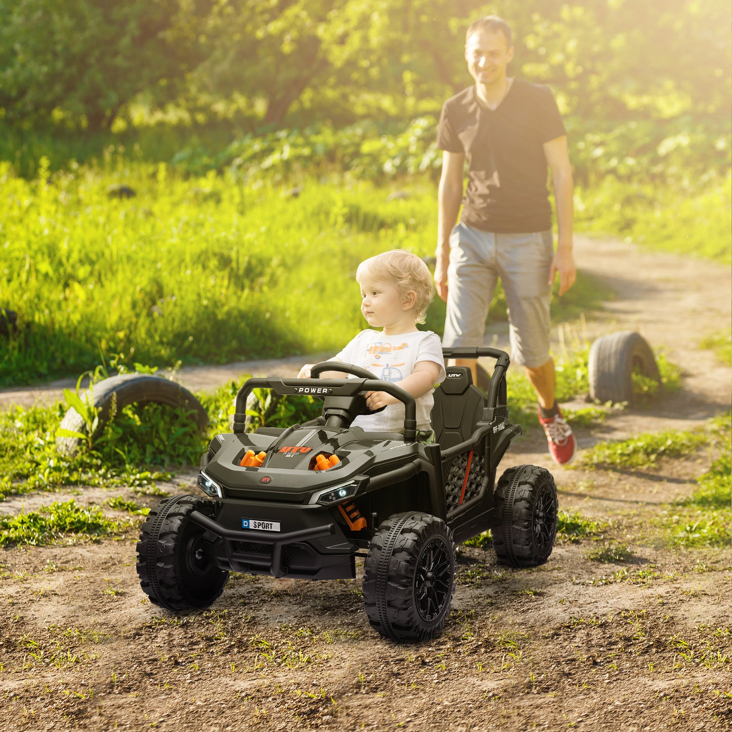 12V Kids Ride On Car, Toy Truck with Remote Control, Spring Suspension, LED Headlights, 3 Speeds, Black Electric Toy Cars Black  at Gallery Canada