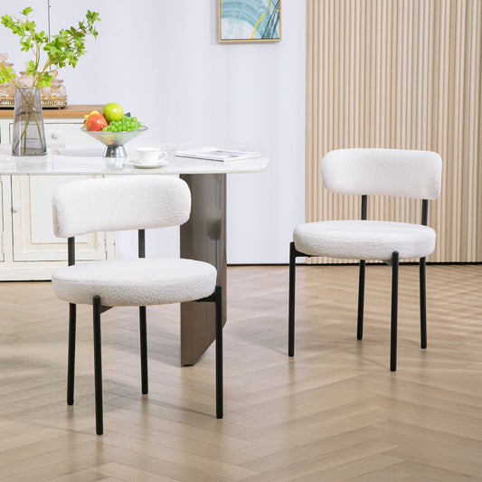 2 Pieces Kitchen Chairs, Modern Dining Chairs w/ Berber Fleece Upholstery and Steel Legs for Living Room, Cream White Dining Chairs at Gallery Canada