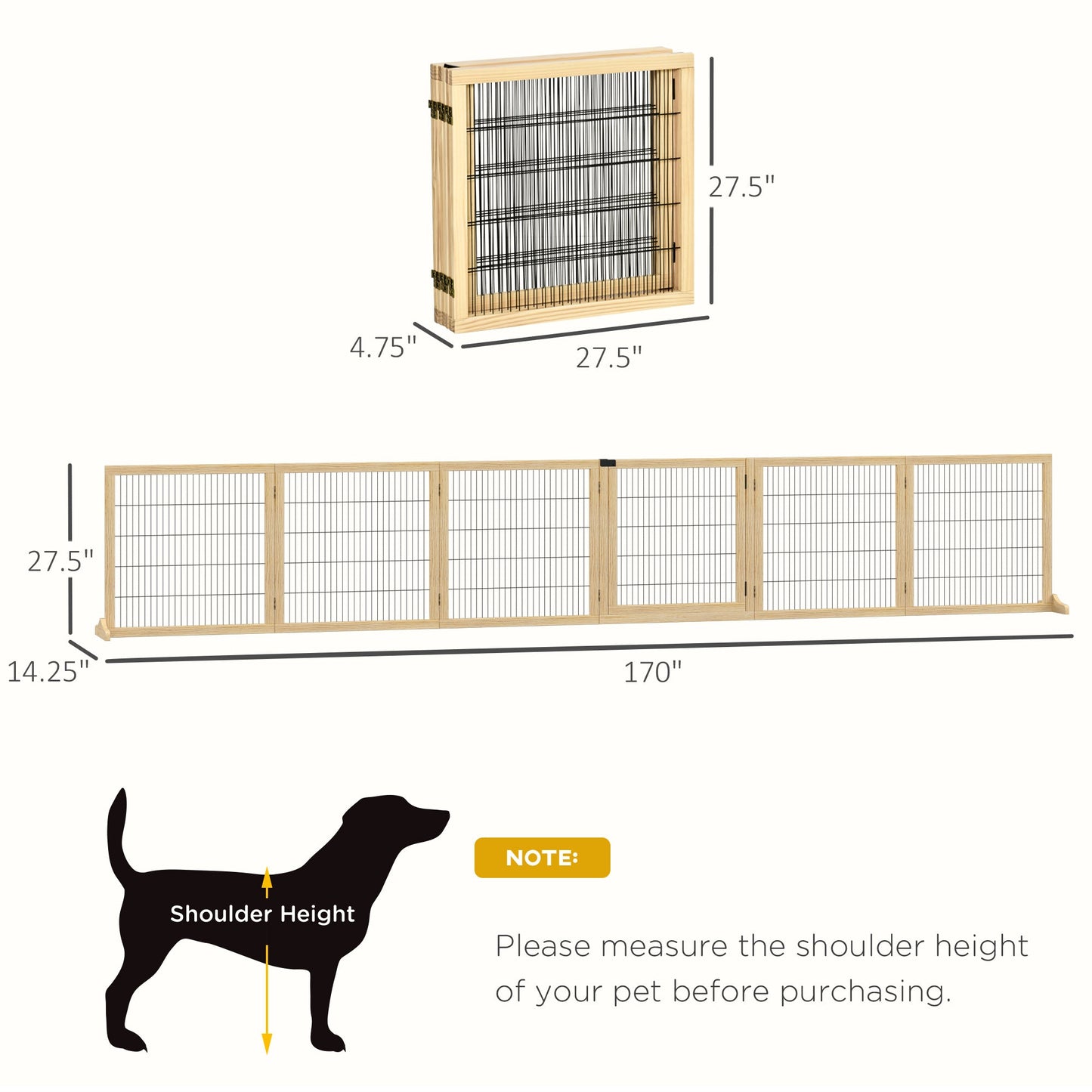 6-Panel Foldable Wooden Pet Gate with Support Feet for Small & Medium Dogs, Natural Houses, Kennels & Pens   at Gallery Canada