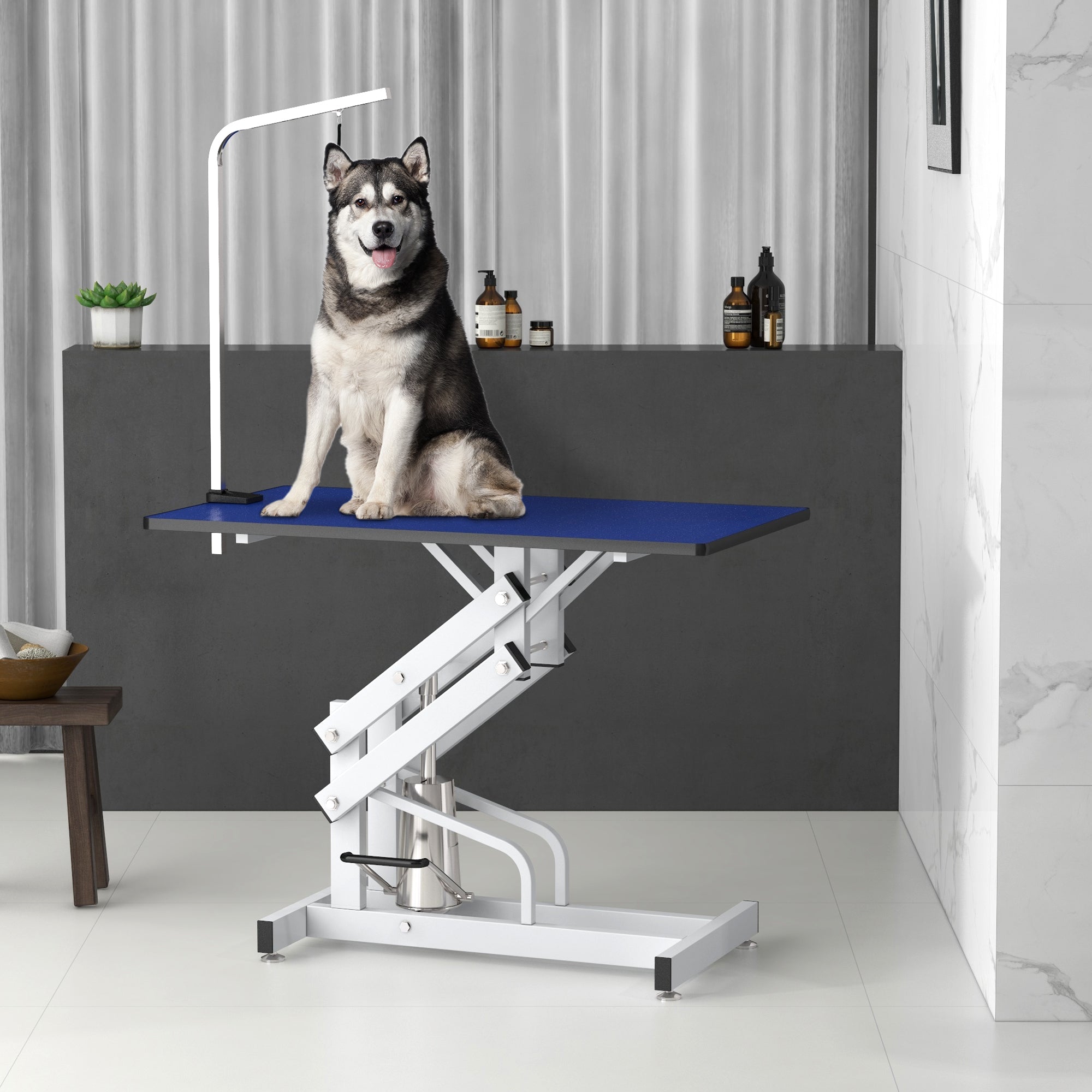 Pet Grooming Table, Height Adjustable Dog Grooming Table with Arm, Noose and Non-Slip Grooming Table, Blue Dog Grooming Tables at Gallery Canada