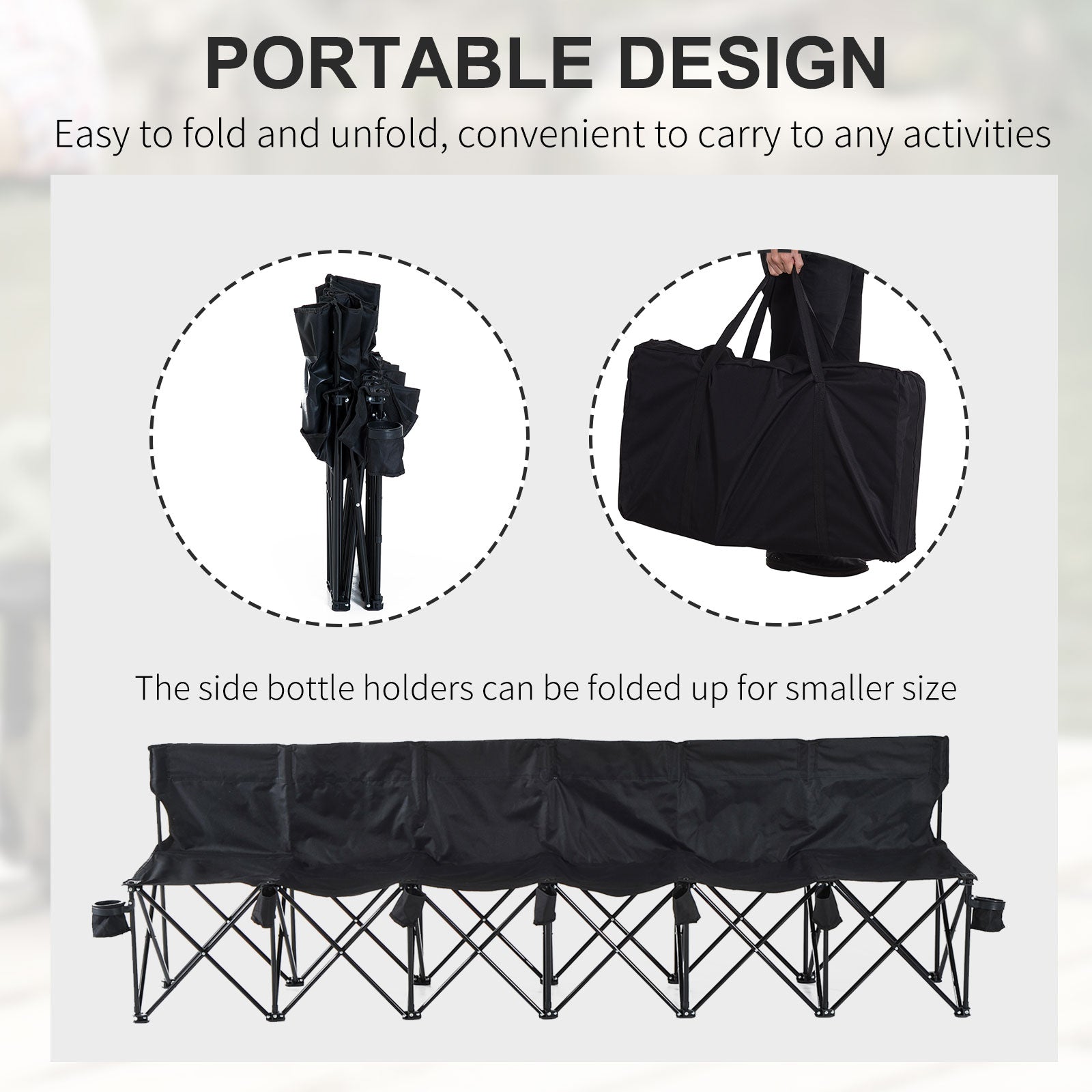 6 Seat Folding Camping Chair with Cup Holder and Carrying Case for Camping, Picnic, Sport Events, Black Picnic Tables & Camping Chairs at Gallery Canada