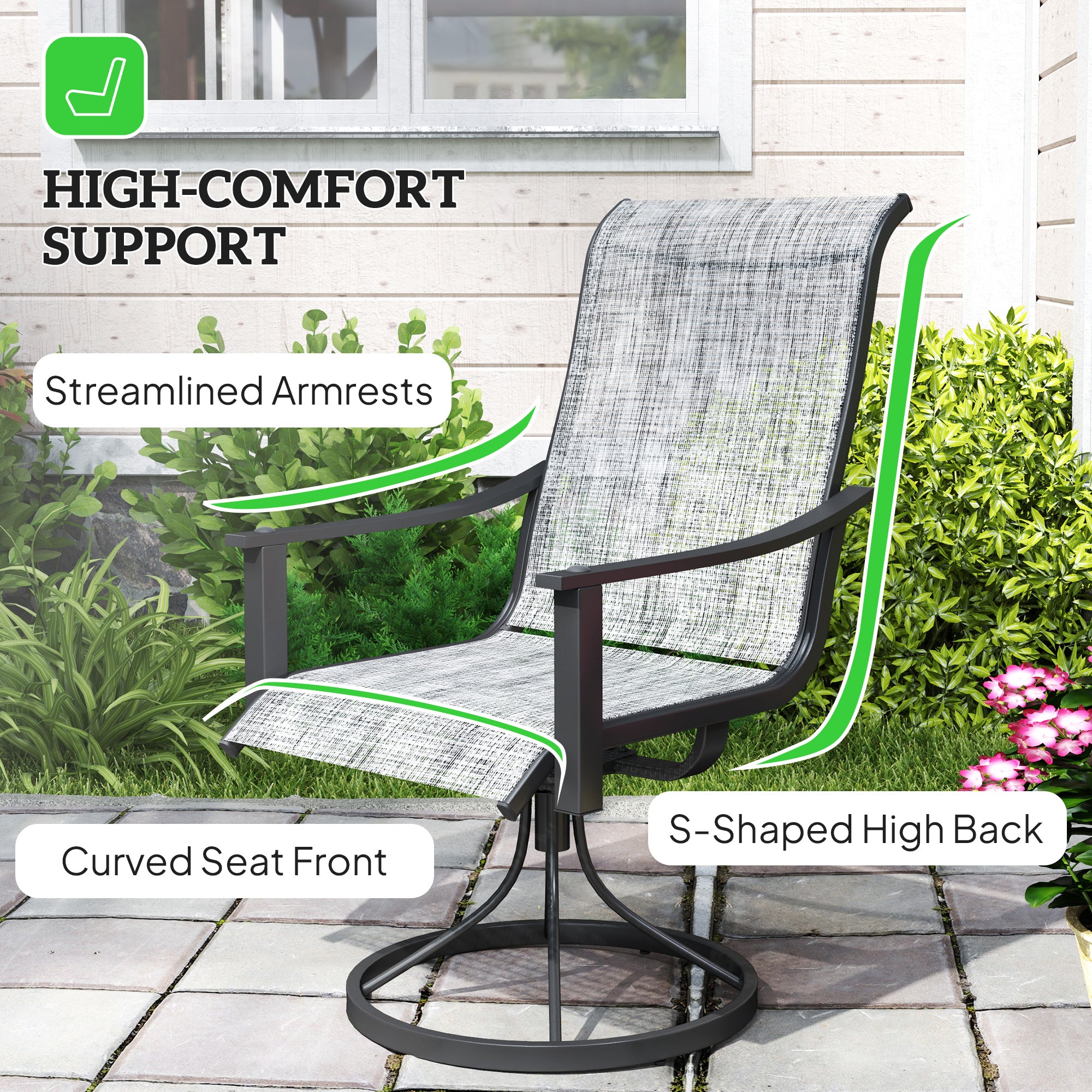 2 Pieces Rocking Swivel Patio Chairs, Mesh Outdoor Swivel Dining Chairs with High Back and Curved Armrests, Mixed Grey Bistro Sets at Gallery Canada