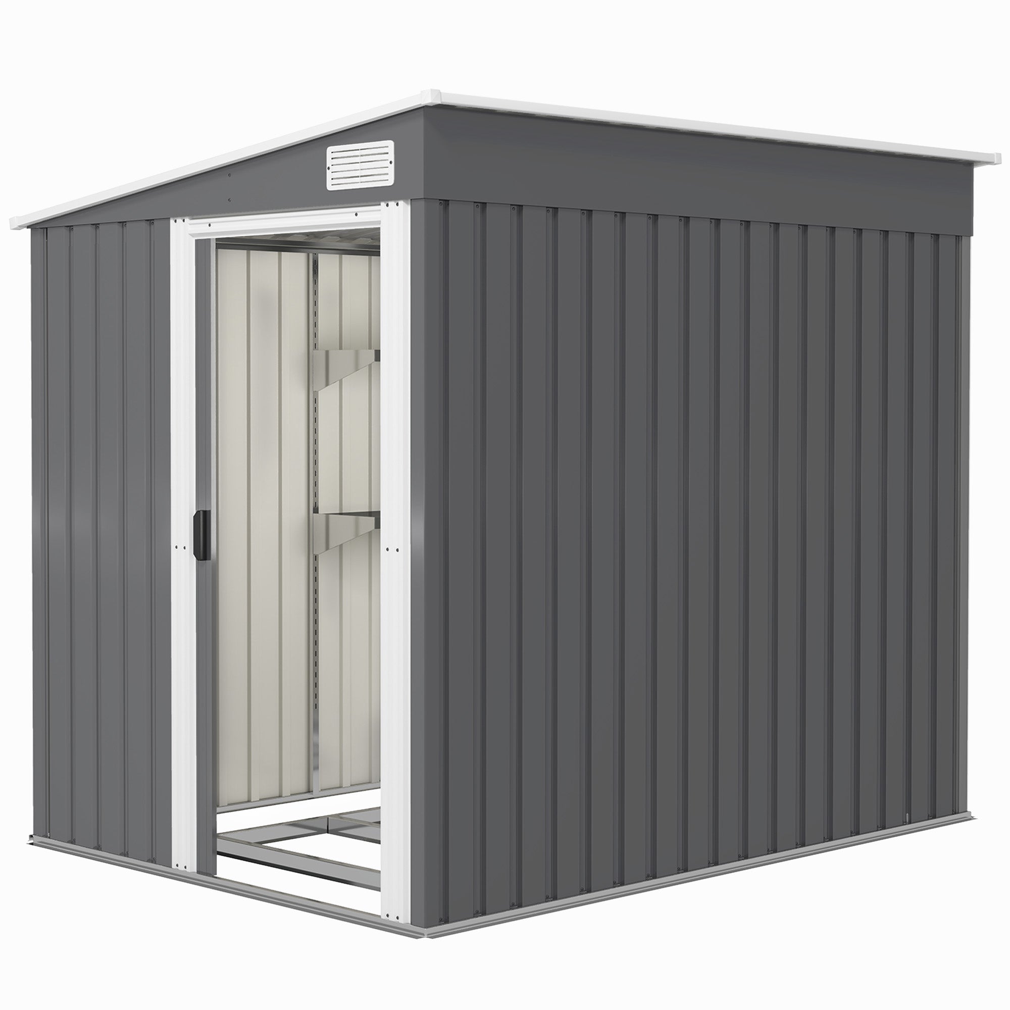 5'x7' Lean to Galvanized Metal Shed with Foundation, Garden Tool Storage House with Sliding Door and 2 Vents, Dark Grey Sheds Dark Grey at Gallery Canada