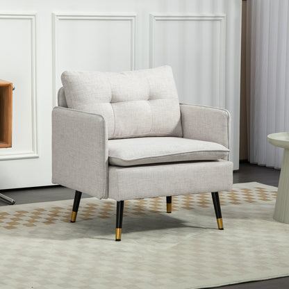 Modern Armchair, Upholstered Accent Chair with Tufted Back Cushion and Steel Legs for Living Room, Bedroom, Cream White Accent Chairs Cream  at Gallery Canada