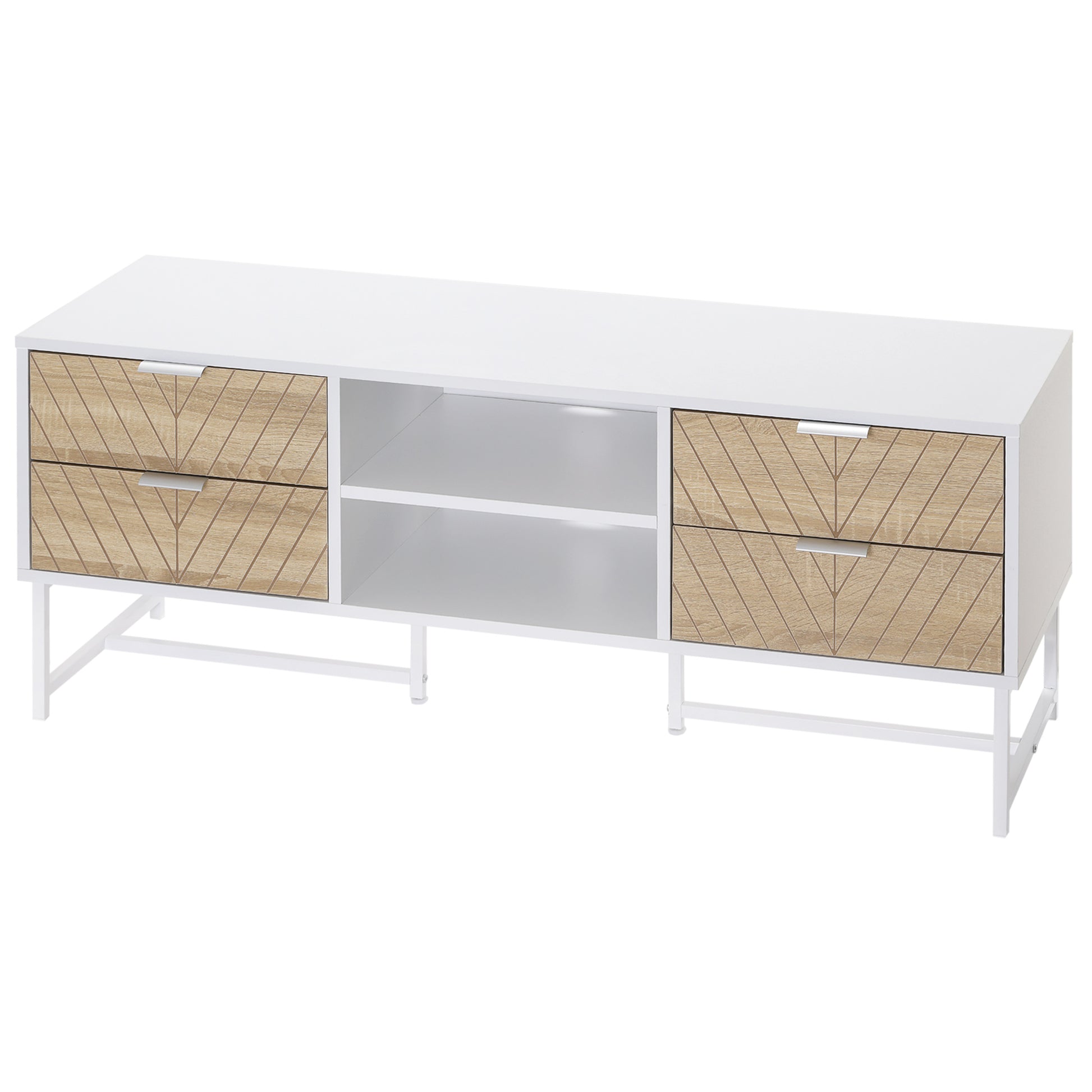 Modern TV Stand for TVs up to 60 inches, Media Console Table with Open Storage Shelves and Drawers for Living Room, Bedroom, White TV Stands   at Gallery Canada