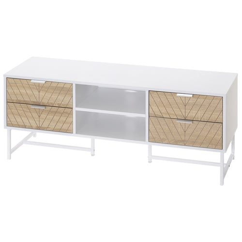 Modern TV Stand for TVs up to 60 inches, Media Console Table with Open Storage Shelves and Drawers for Living Room, Bedroom, White