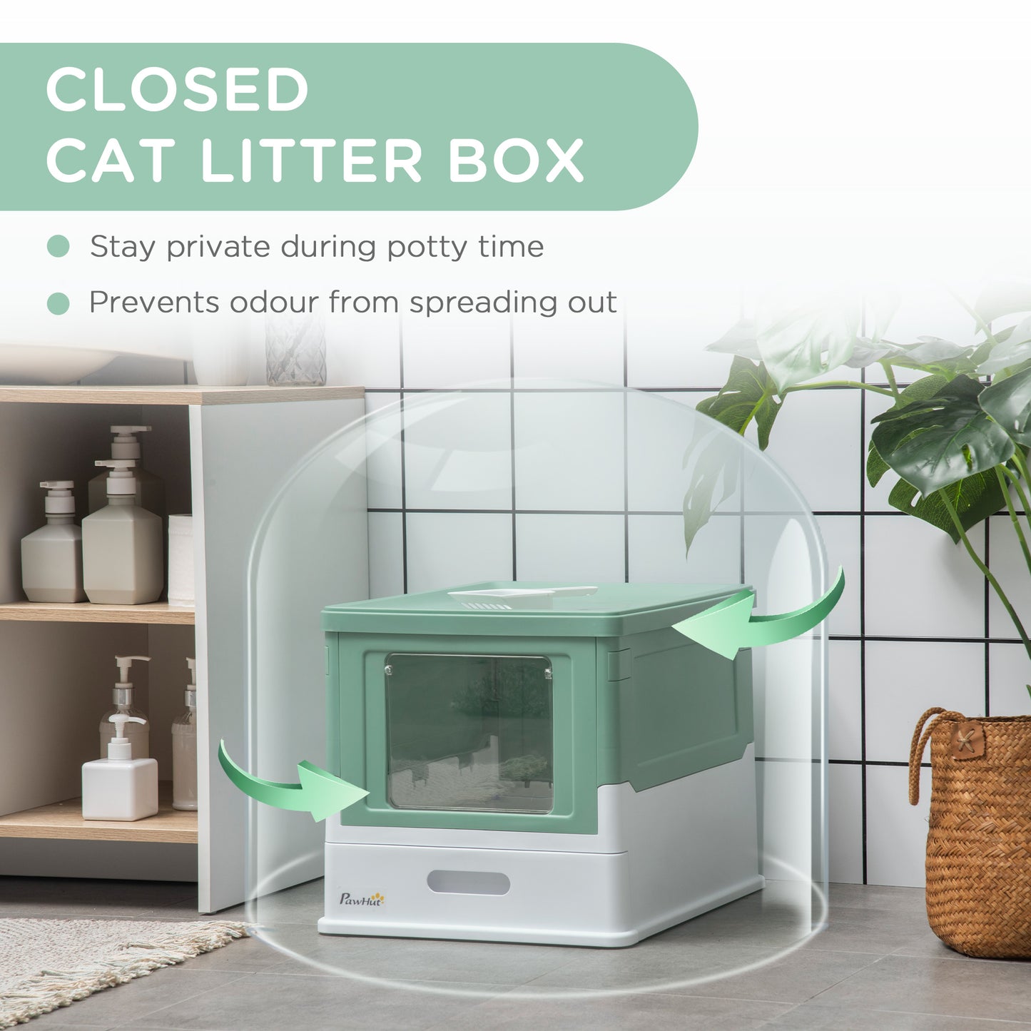 Top Entry Enclosed Kitty Litter Box with Scoop, Tray, Front Entry, Large Space, Foldable, Portable, Green Cat Litter Box Enclosures   at Gallery Canada