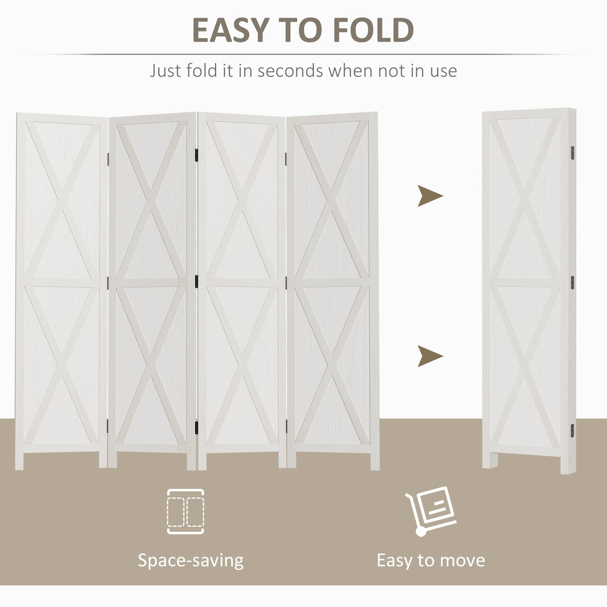 4-panel Wall Partition Farmhouse Room Separator with Foldable Design Wooden Frame 5.6FT, White Room Dividers   at Gallery Canada