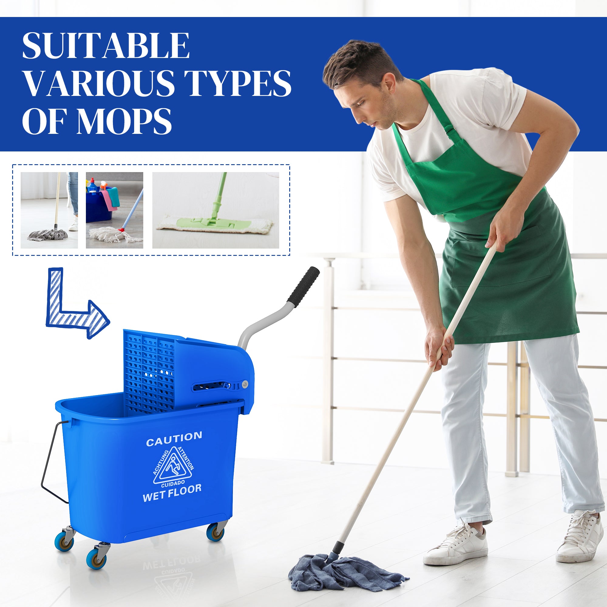 Mop Bucket with Wringer, Mop Bucket on Wheels for Floor Cleaning, 5 Gallon, Separate Dirty and Clean Water, Blue Household Supplies at Gallery Canada