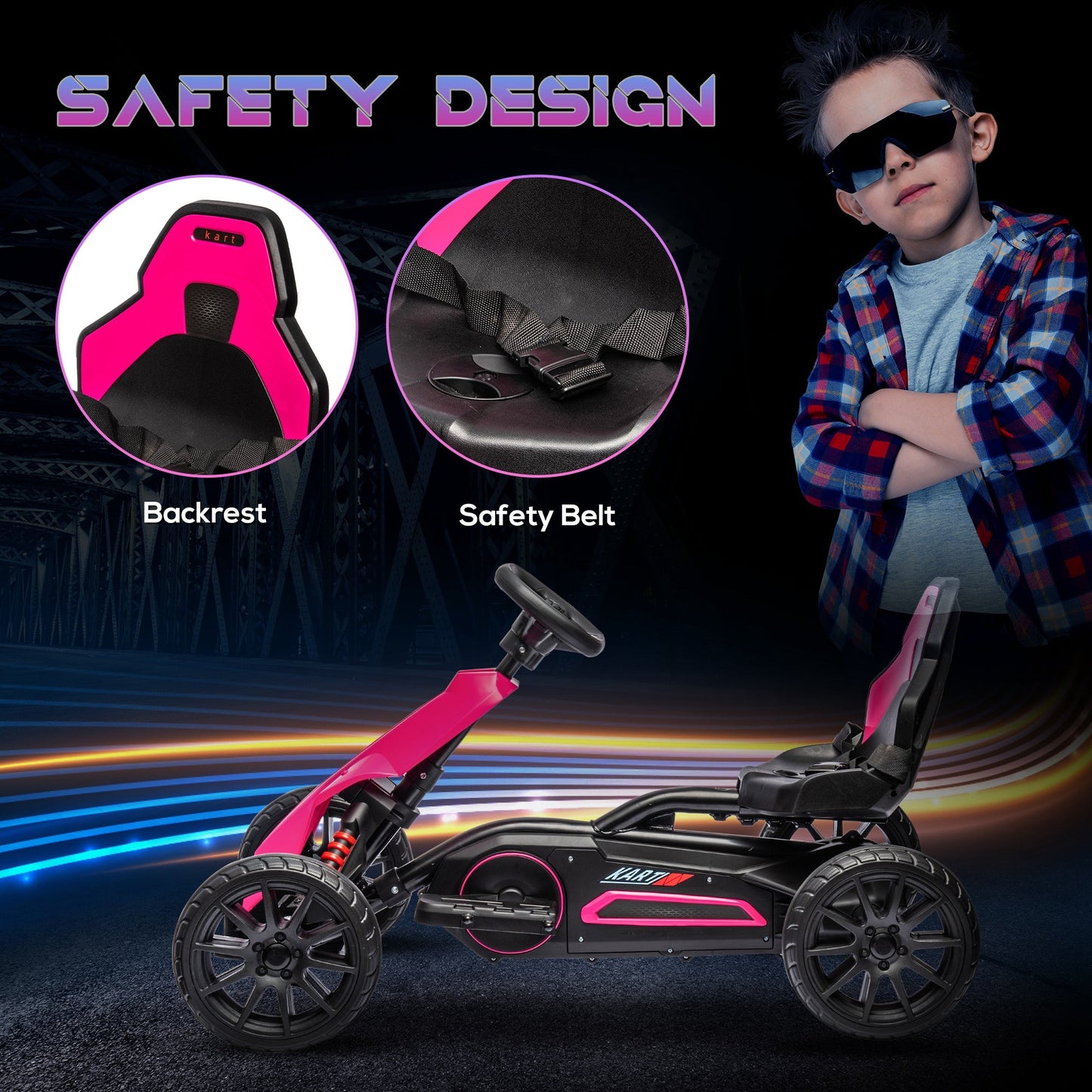 Electric Go Kart, 12V Outdoor Racer Car for Kids, with Forward Backward, Adjustable Speed, Ages 3-8 Years Old, Pink Electric Toy Cars   at Gallery Canada