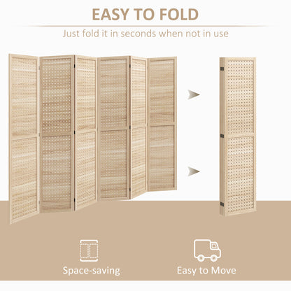 5.6 Ft. Tall 6-Panel Room Divider, Pegboard Panel Freestanding Folding Privacy Screen Panels, Partition Wall Divider for Indoor Bedroom Office, Natural Room Dividers at Gallery Canada