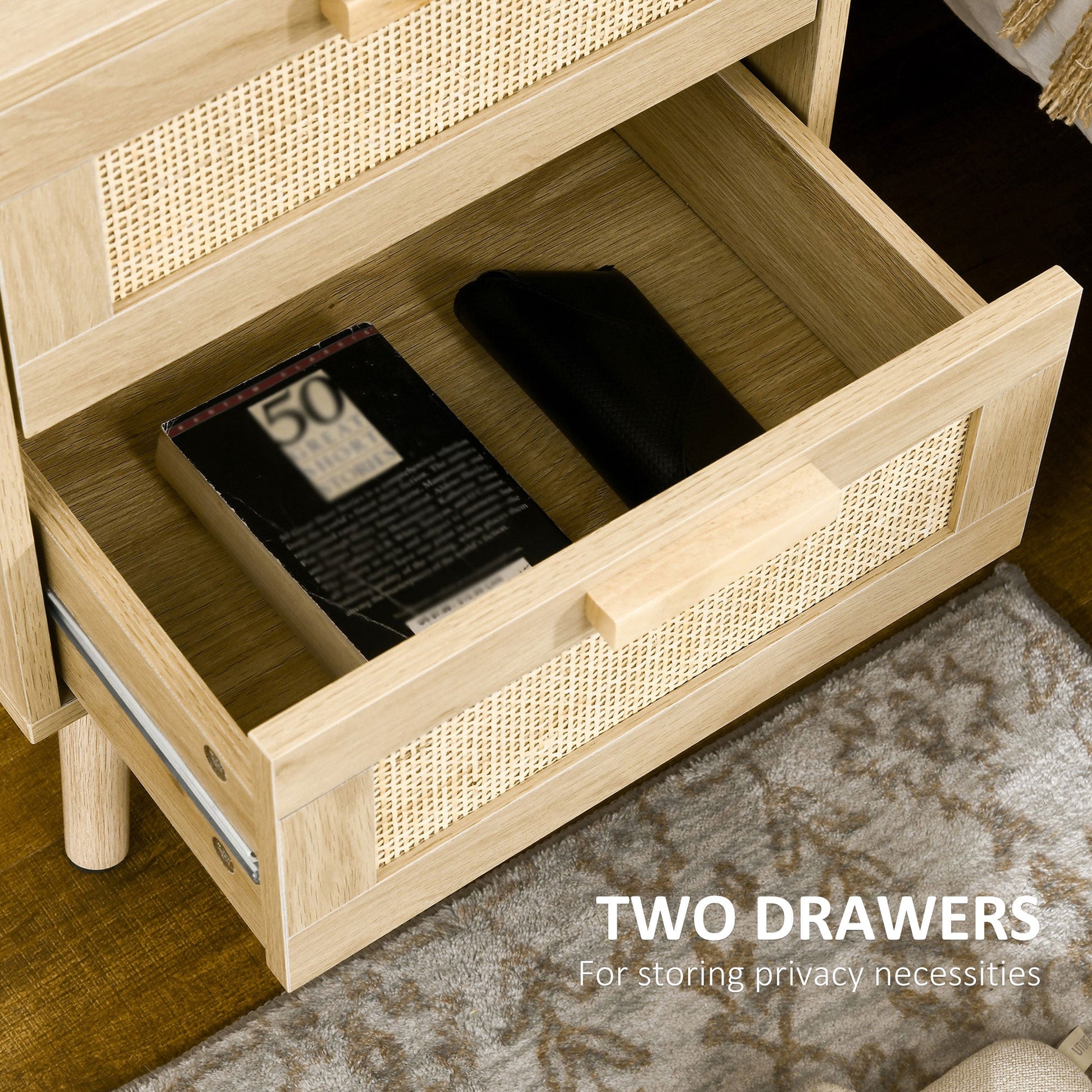 Boho Design Nightstand Set of 2, Side End Table with 2 Drawers for Living Room, Bedroom Bedside Tables   at Gallery Canada