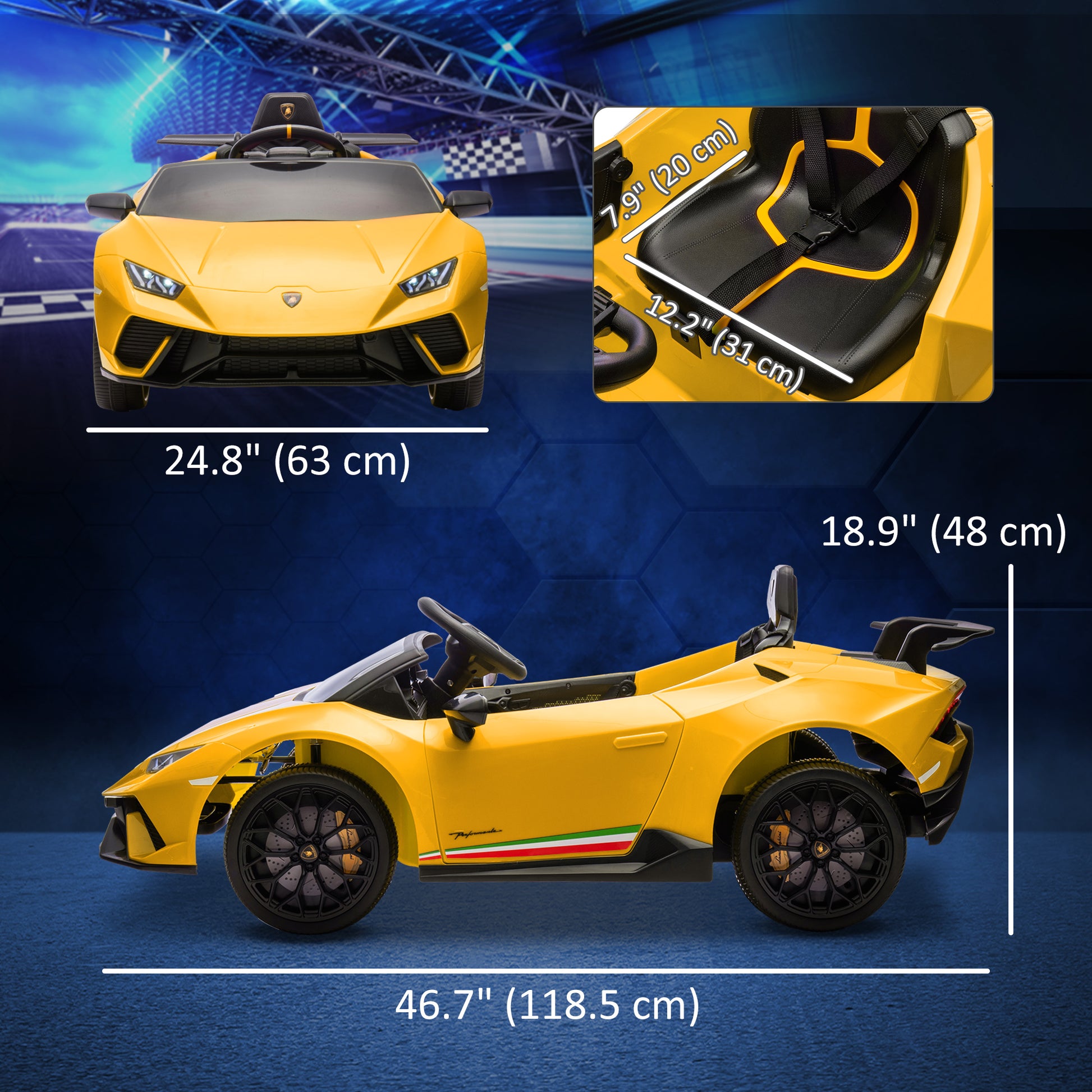 12V Lamborghini Huracan Licensed Kids Electric Car with Remote Control, Spring Suspension, Transport Wheels, Yellow Electric Toy Cars   at Gallery Canada