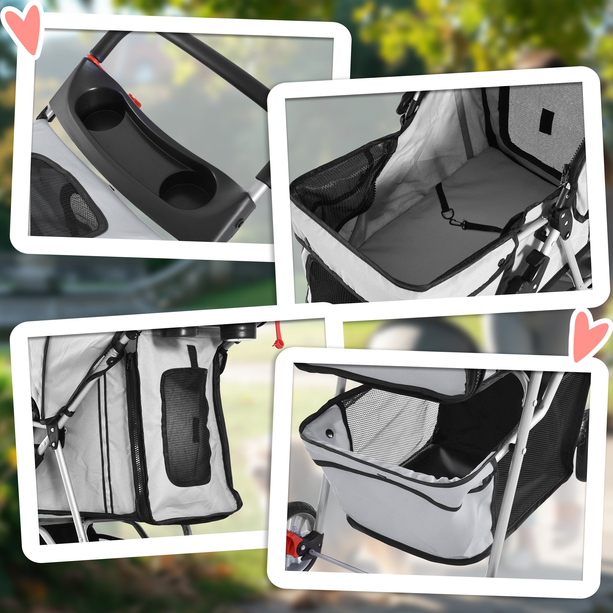 3 Wheels Foldable Dog Stroller with Storage Basket, Adjustable Canopy, Cupholder for Miniature and Small Dogs, Grey Dog Bike Trailers & Strollers at Gallery Canada