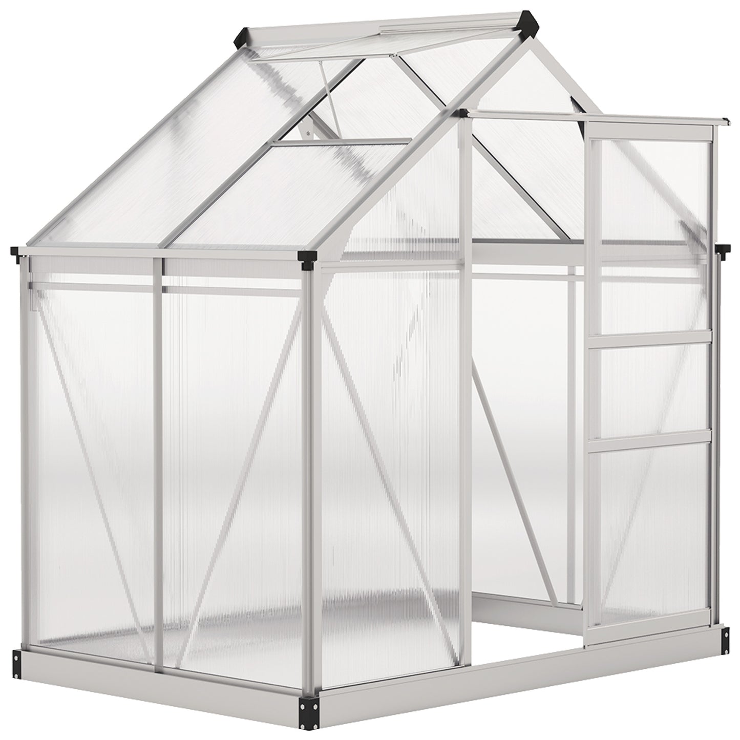 6' x 4' x 6.6' Polycarbonate Greenhouse, Walk-In Green House Kit Garden, Plants Grow, Galvanized Sheet Aluminum Frame with Rain Gutter, Vent and Sliding Door, Silver Walk In Greenhouses at Gallery Canada