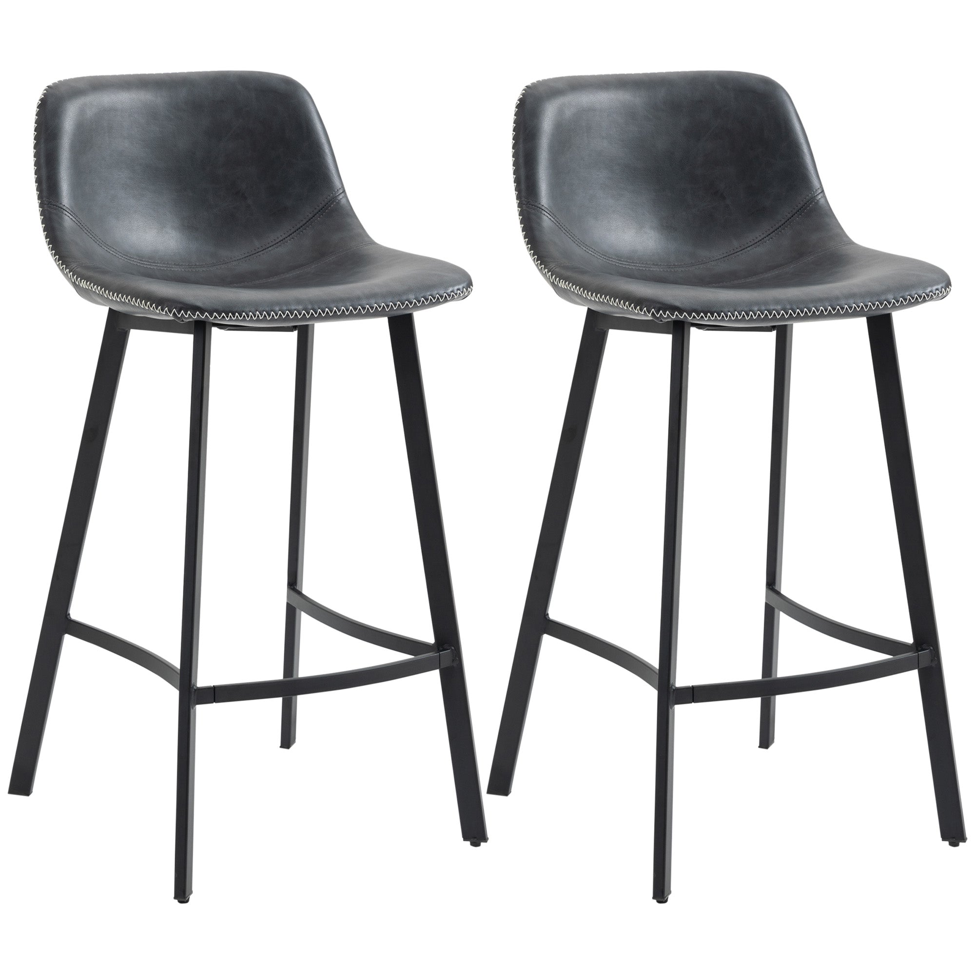 Counter Height Stools Set of 2, Upholstered Kitchen Stool with Back and Steel Legs Bar Stools Black  at Gallery Canada