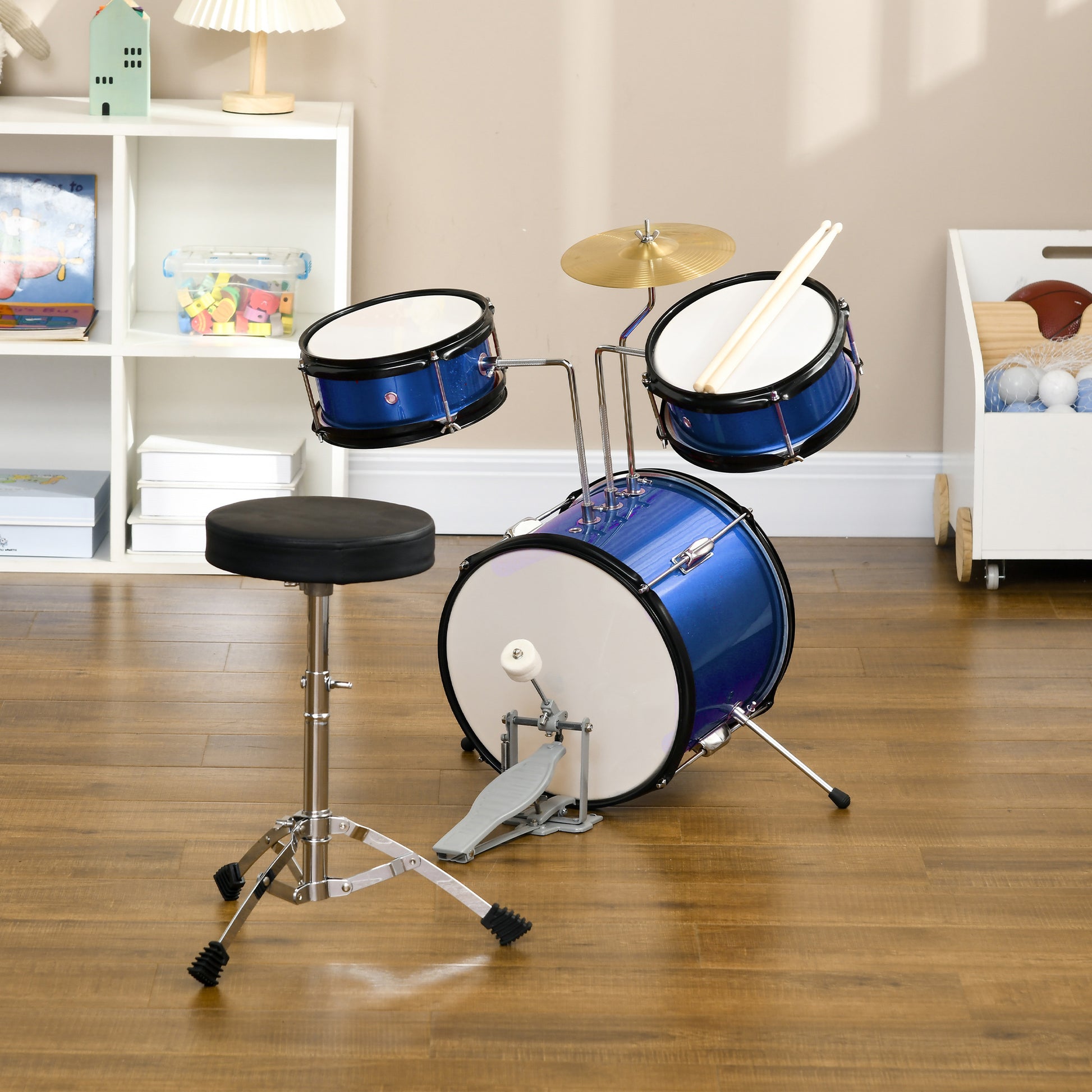 7 Piece Kids Drum Set with Throne, Cymbal, Pedal, Drumsticks, Blue Electronic Musical Pianos   at Gallery Canada