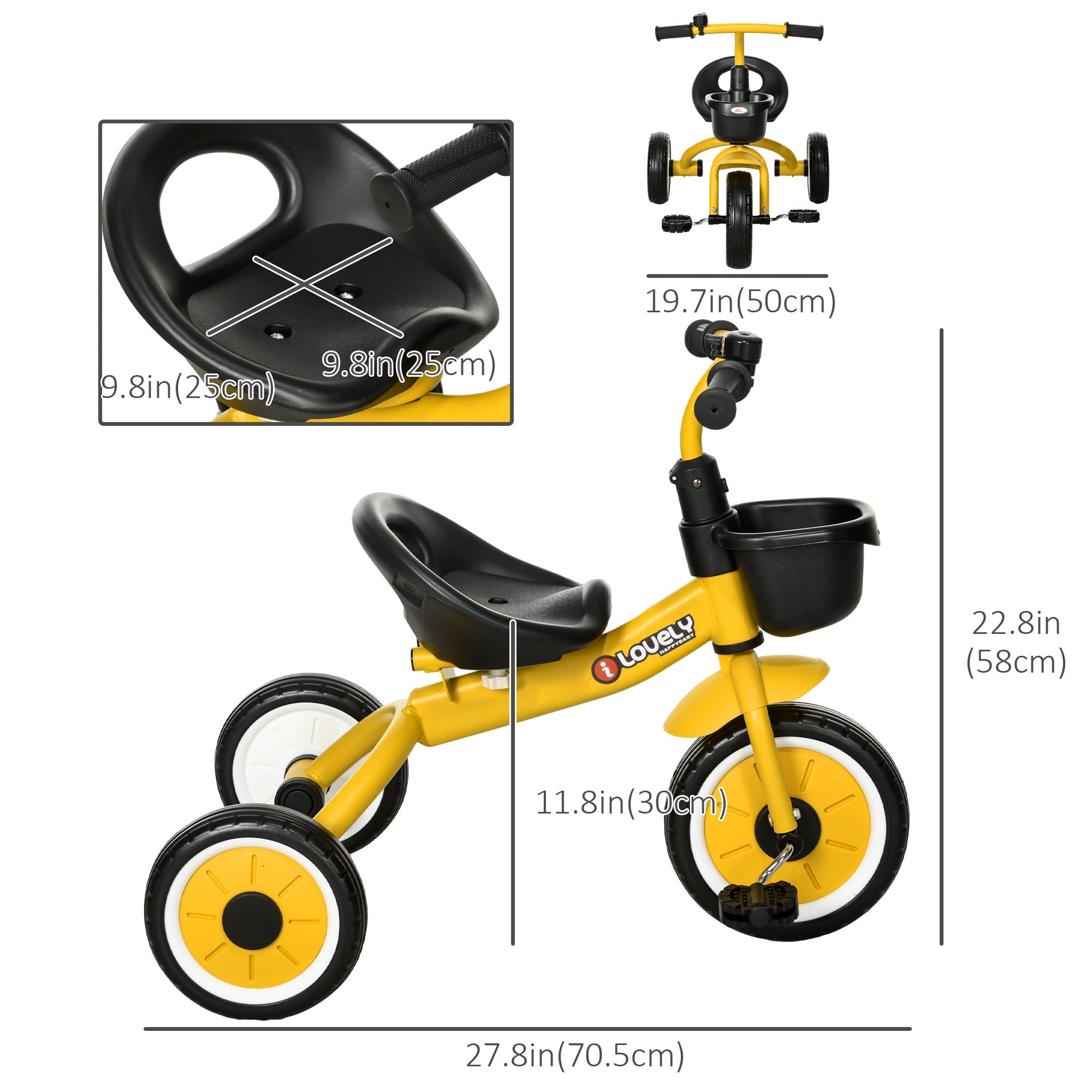 Tricycle for Toddler 2-5 Year Old Girls and Boys, Toddler Bike with Adjustable Seat, Basket, Bell, Yellow Tricycles for Kids   at Gallery Canada