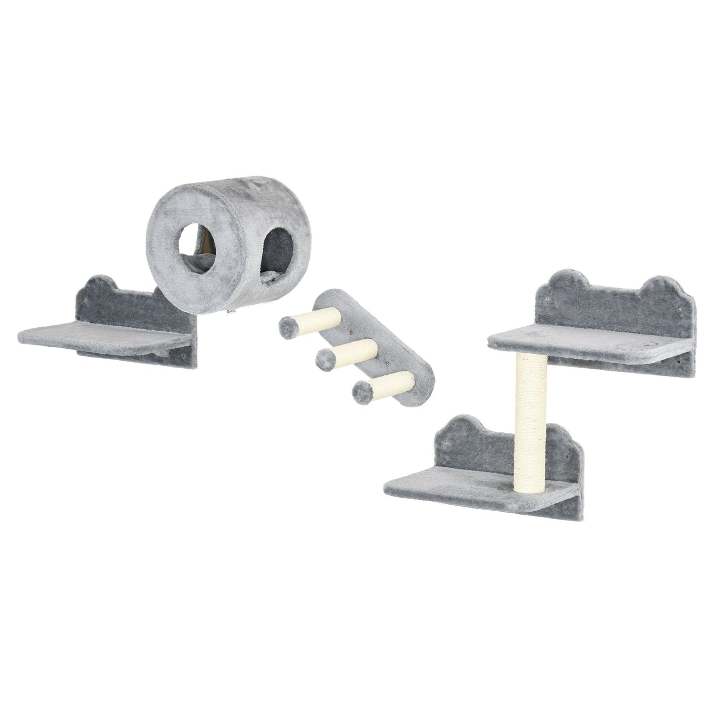 9.3" H Cat Wall Shelves Set with Condo, Cushion, Scratching Post, Grey Cat Climbing Wall Multi Colour  at Gallery Canada