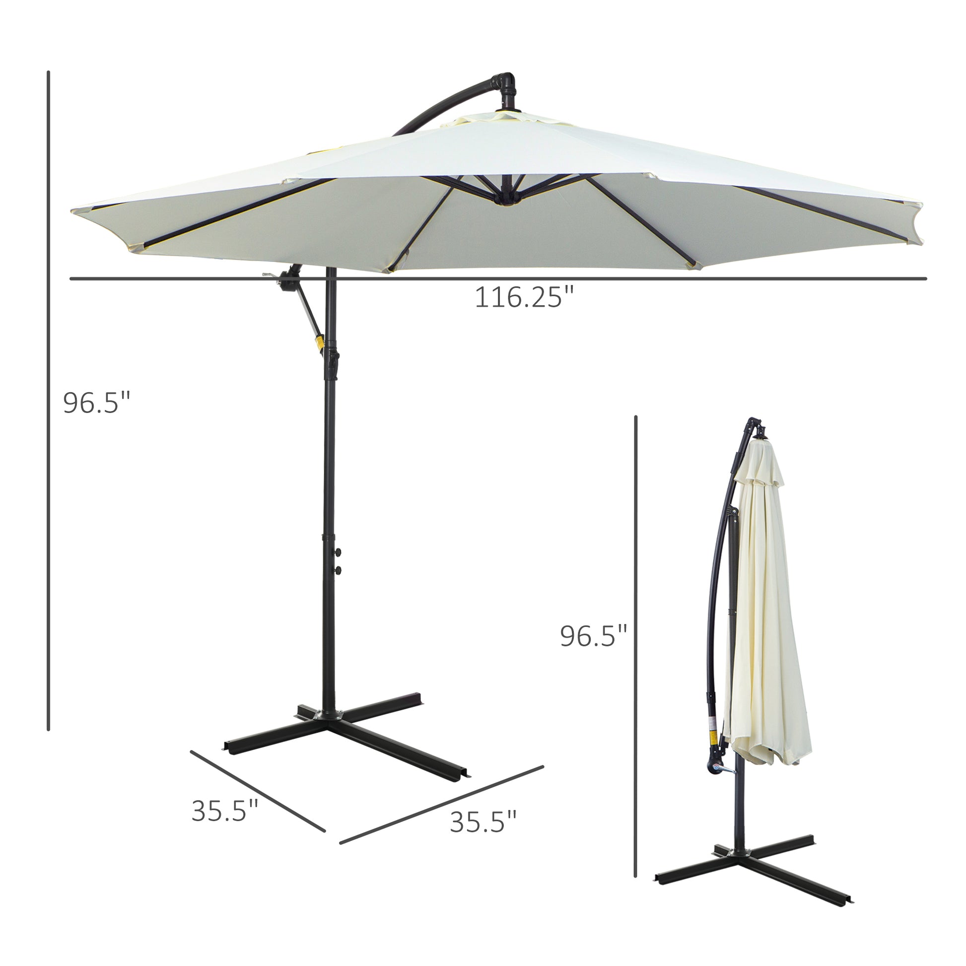 9.7ft Offset Patio UmbrellaCantilever Parasol with Crank Handle, 8 Ribs and Cross Base for Outdoor, Sun Shade, Cream Cantilever Umbrellas   at Gallery Canada