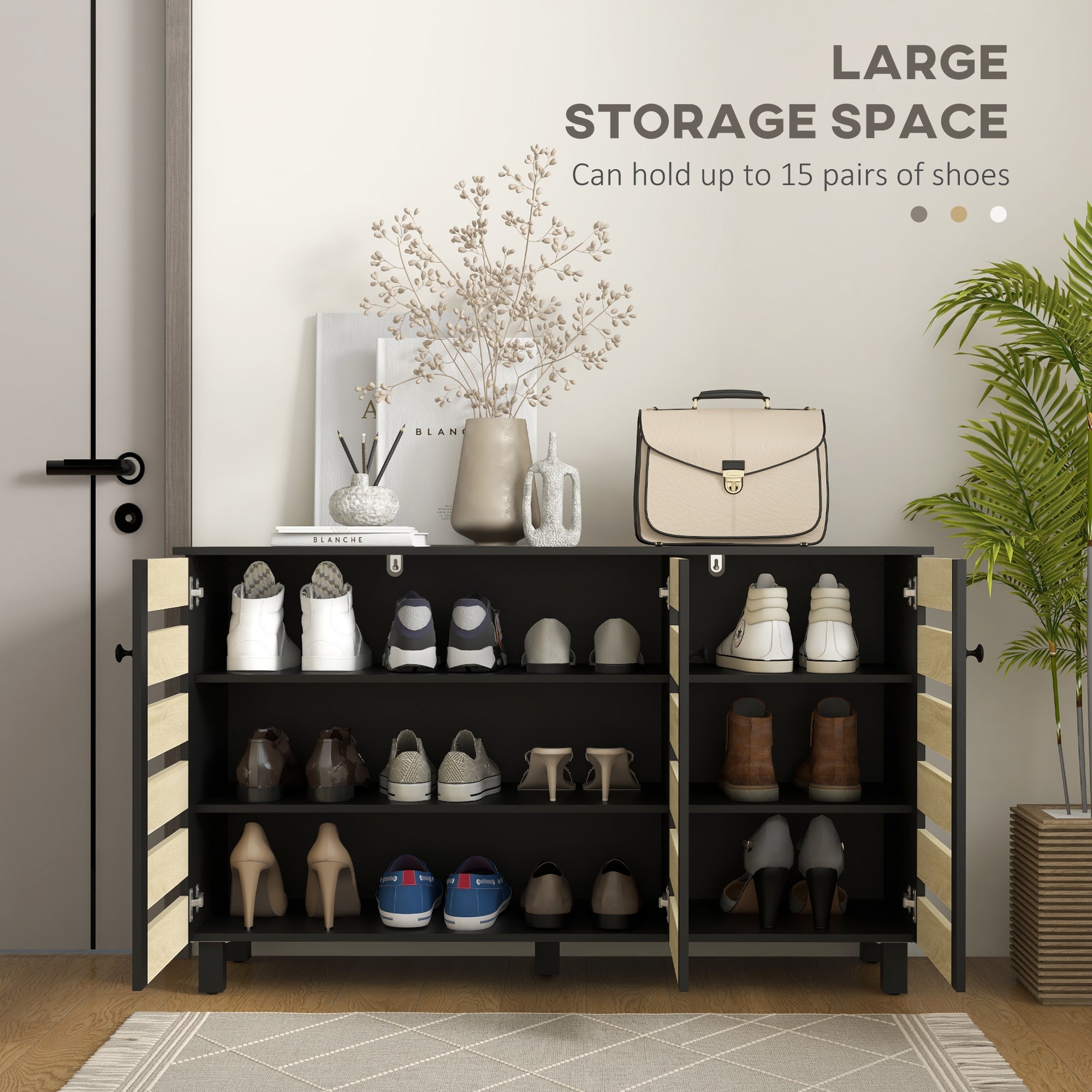 Shoe Storage Cabinet, Rustic Shoe Cabinet with 3 Slatted Doors, Adjustable Shelves, Shoe Rack for 15 Pairs of Shoes Shoe Storage Cabinets & Racks   at Gallery Canada