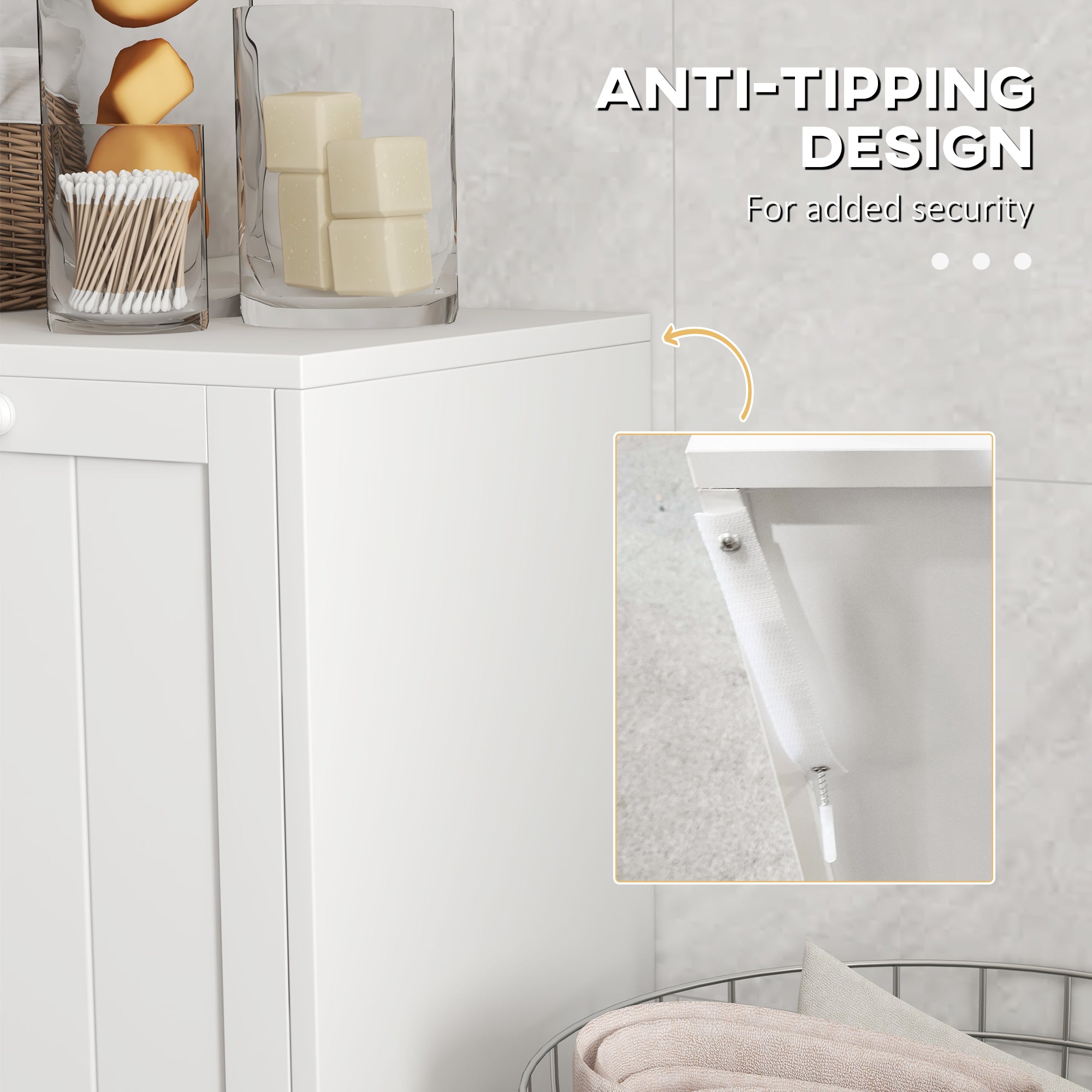 Tilt-Out Laundry Storage Cabinet, Modern Laundry Hamper with 2 Compartments for Bathroom Washroom, White Bathroom Cabinets at Gallery Canada