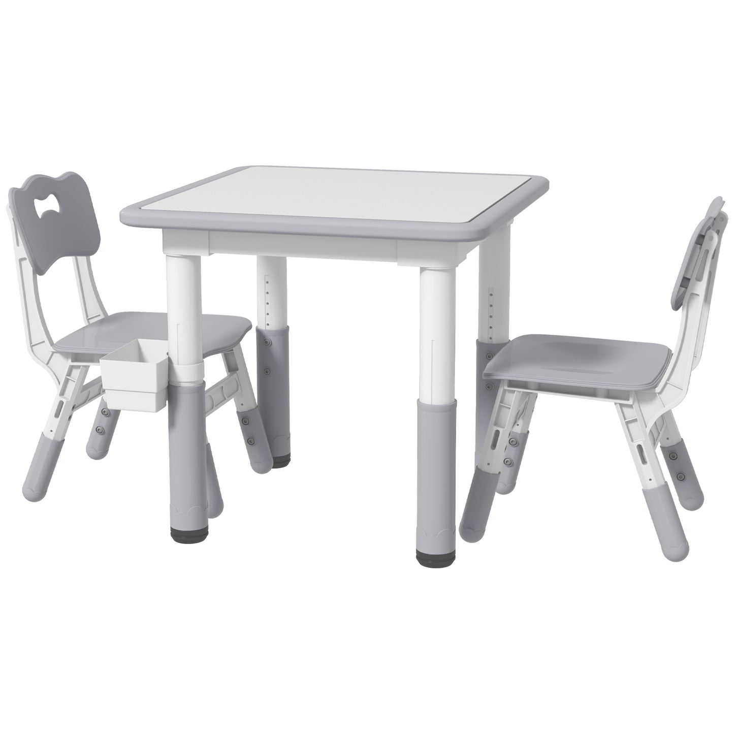 3 Pieces Toddler Table and Chair Set, Height Adjustable Kids Table and Chair Set w/ Storage, for Playroom Grey Kids Table Sets   at Gallery Canada