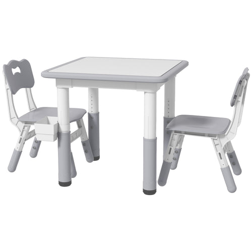 3 Pieces Toddler Table and Chair Set, Height Adjustable Kids Table and Chair Set w/ Storage, for Playroom Grey