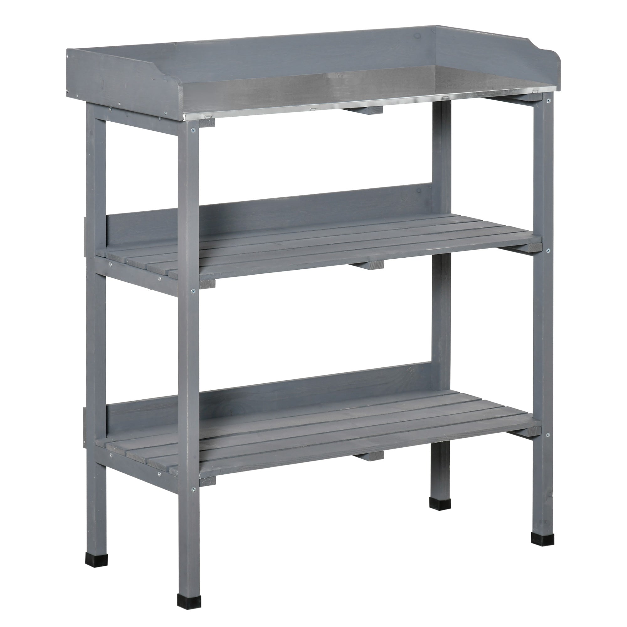 Outdoor Garden Wooden Potting Bench Work Station Table Tool Storage Shelf w/ Hooks, Grey Potting Benches & Tables at Gallery Canada
