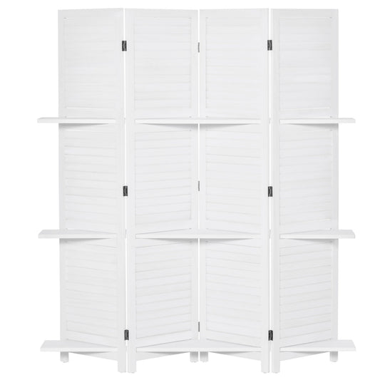 5.6ft 4-Panel Wood Room Divider, Folding Privacy Screen Indoor Panels with 3 Shelves for Bedroom Office, Blinds Style, White Room Dividers White  at Gallery Canada