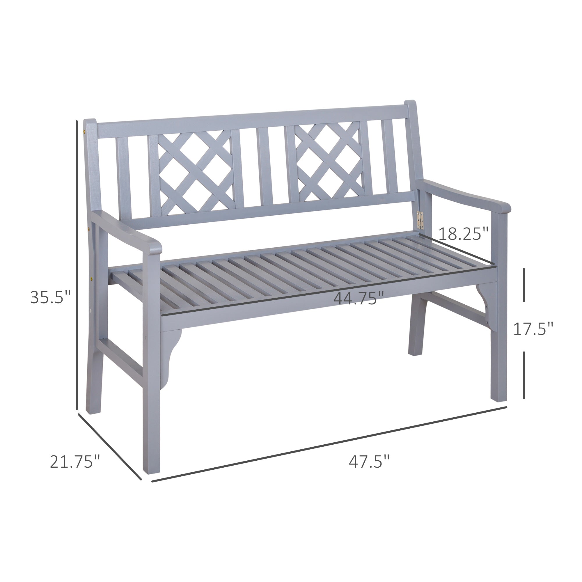 Foldable Garden Bench, 2-Seater Patio Wooden Bench, Loveseat Chair with Backrest and Armrest for Patio, Porch or Balcony, Grey Outdoor Benches at Gallery Canada