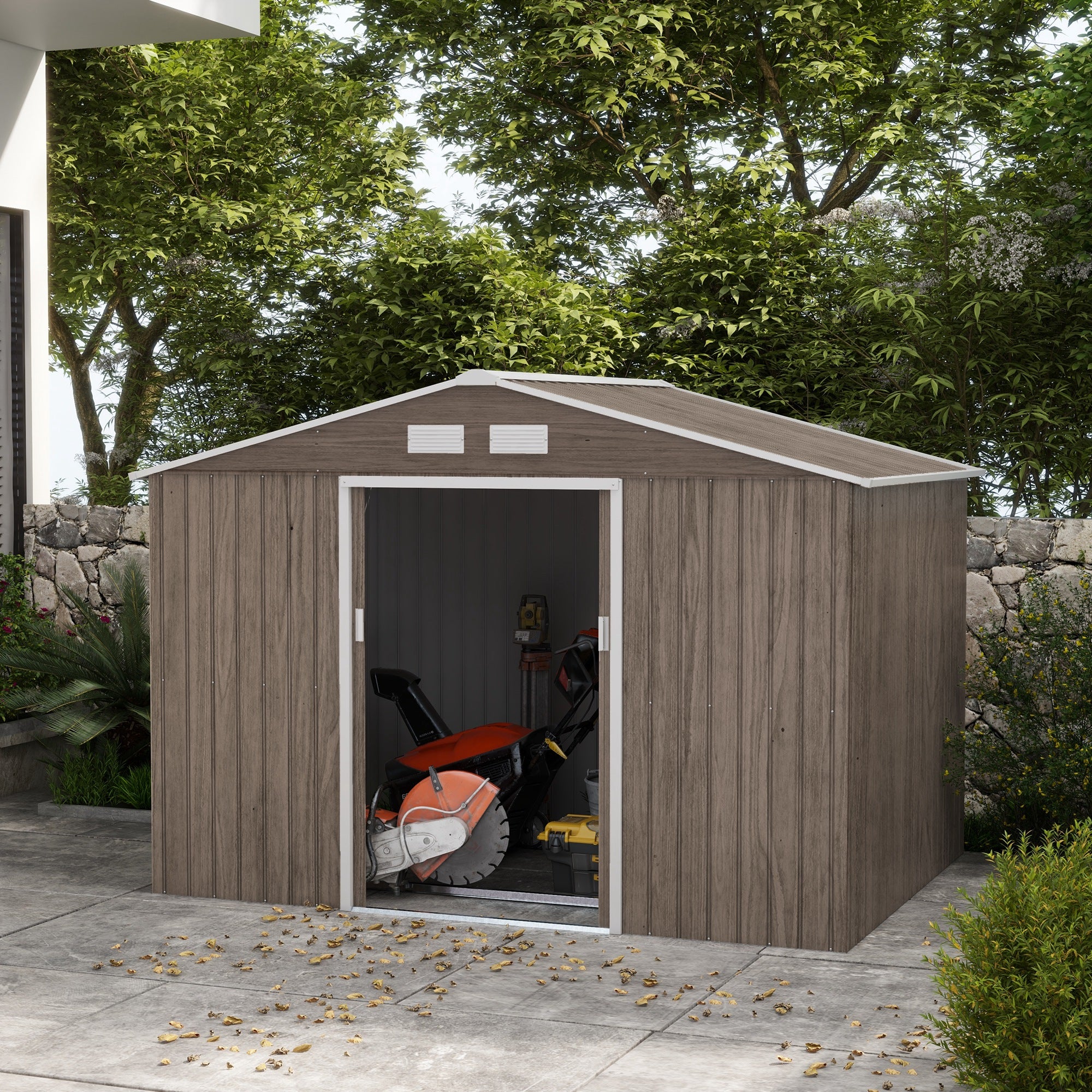 9.1'x6.4'x6.3' Garden Storage Shed w/ Foundation Kit Metal Tool Storage House w/ Double Doors Distressed Light Brown Sheds   at Gallery Canada