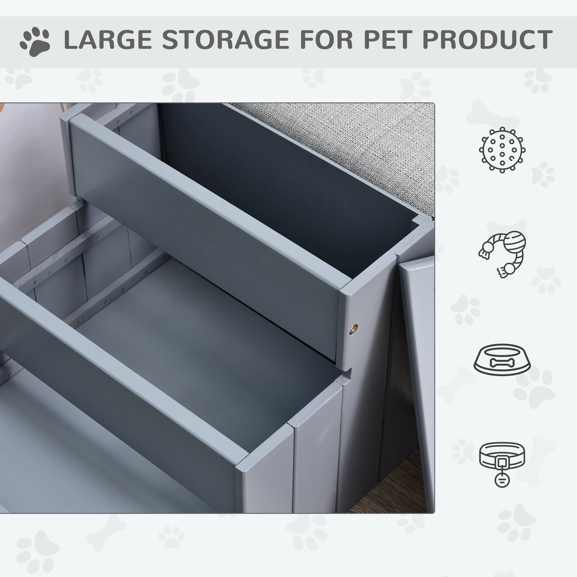 Pet Steps 3-Step Dog Stairs for Small Dogs Cats and Wooden Ramp with Storage Box Carpet Tread, Grey Dog Stairs   at Gallery Canada