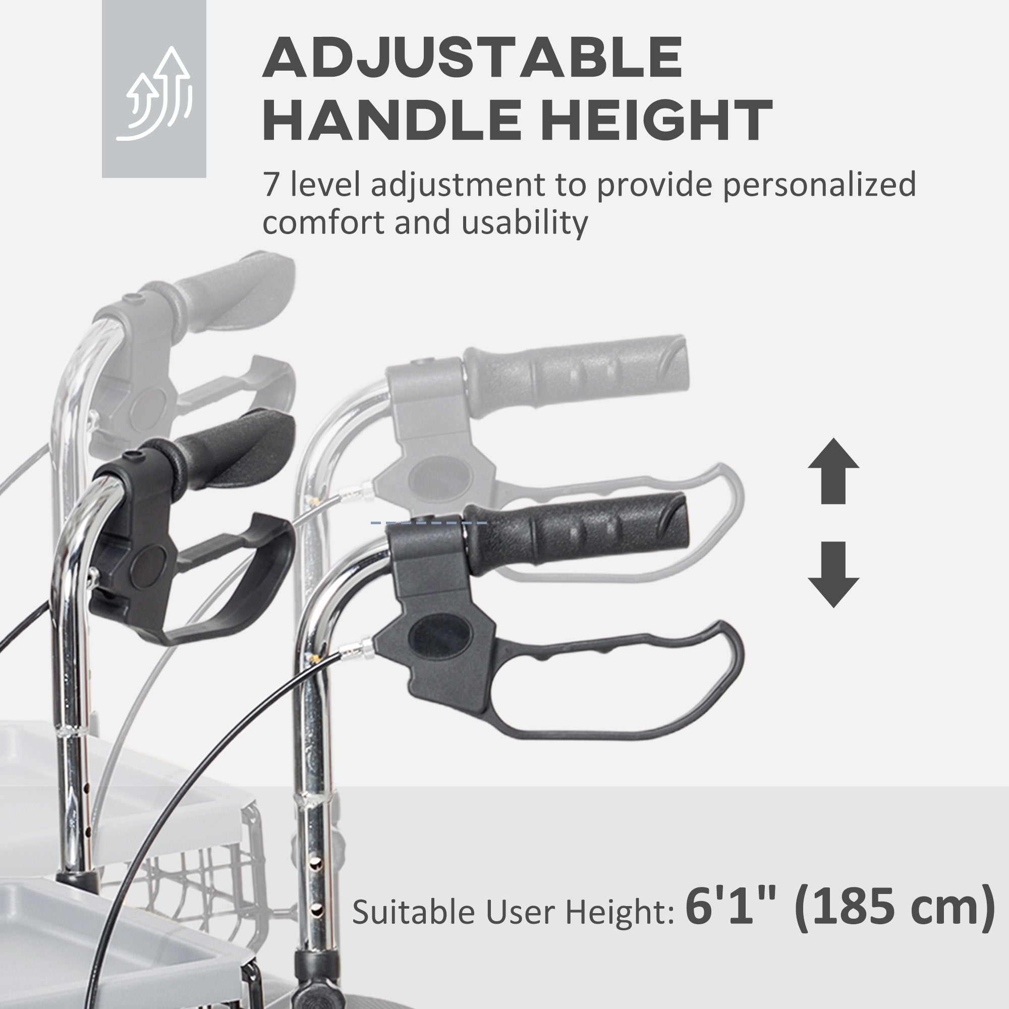 Upright Walker Up Rollator, Rolling Walker with Wheels, Storage Bag, Tray, Adjustable Handle Height, Black Knee Walker & Wheelchair Ramps at Gallery Canada