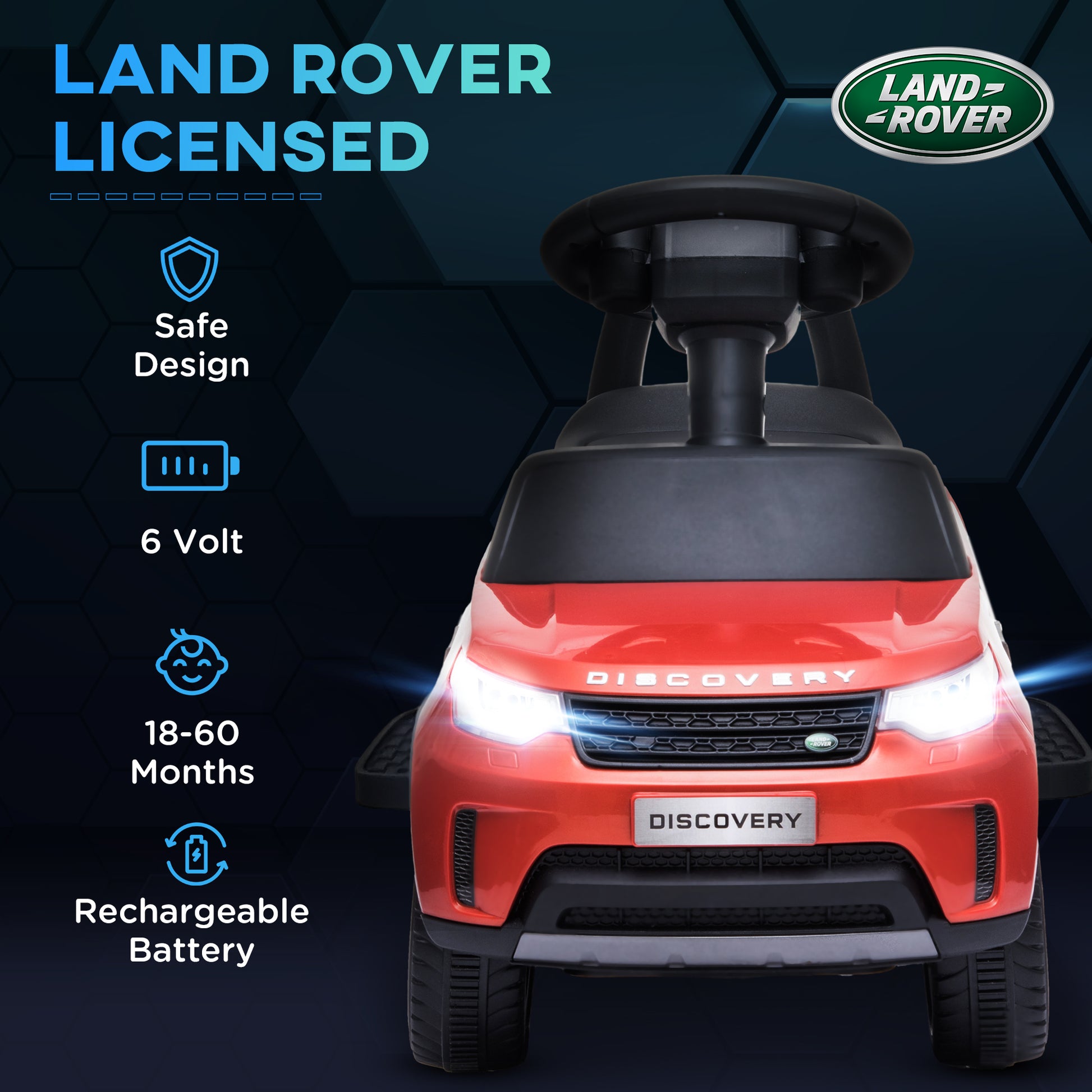 2 in 1 6V Land Rover Licensed Electric Car for Kids, Sliding Car with Music Horn Headlights, for 18-60 Months Red Electric Toy Cars   at Gallery Canada