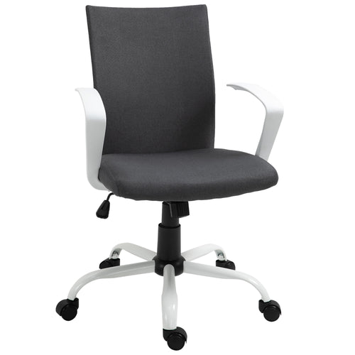 Linen Mid Back Office Chair With Tilt Function, Swivel Computer Chair, Charcoal Grey
