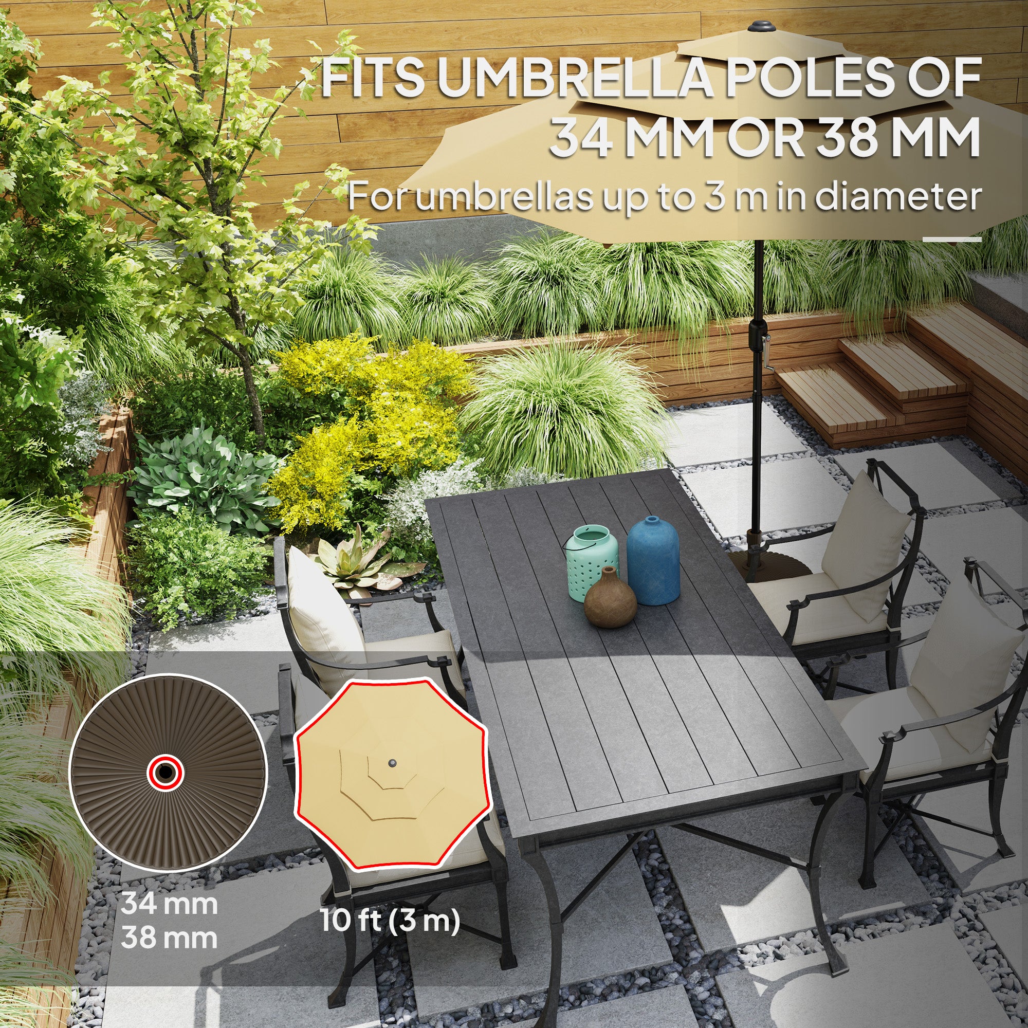 Round Patio Umbrella Base Parasol Holder Outdoor Umbrella Stand, Filled Up to 62lbs with Stand or 51lbs with Water for Garden, Poolside, Brown Umbrella Bases at Gallery Canada