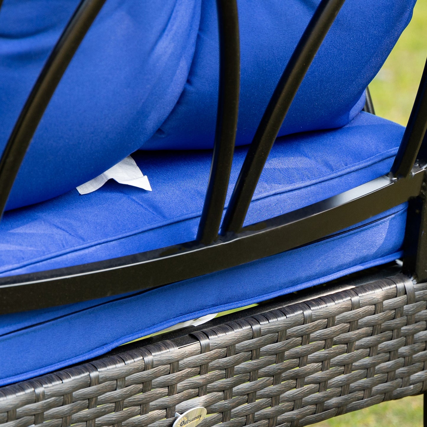 Outdoor Wicker Rocking Chair with Padded Cushions for Garden, Patio, and Backyard, Blue Patio Chairs   at Gallery Canada