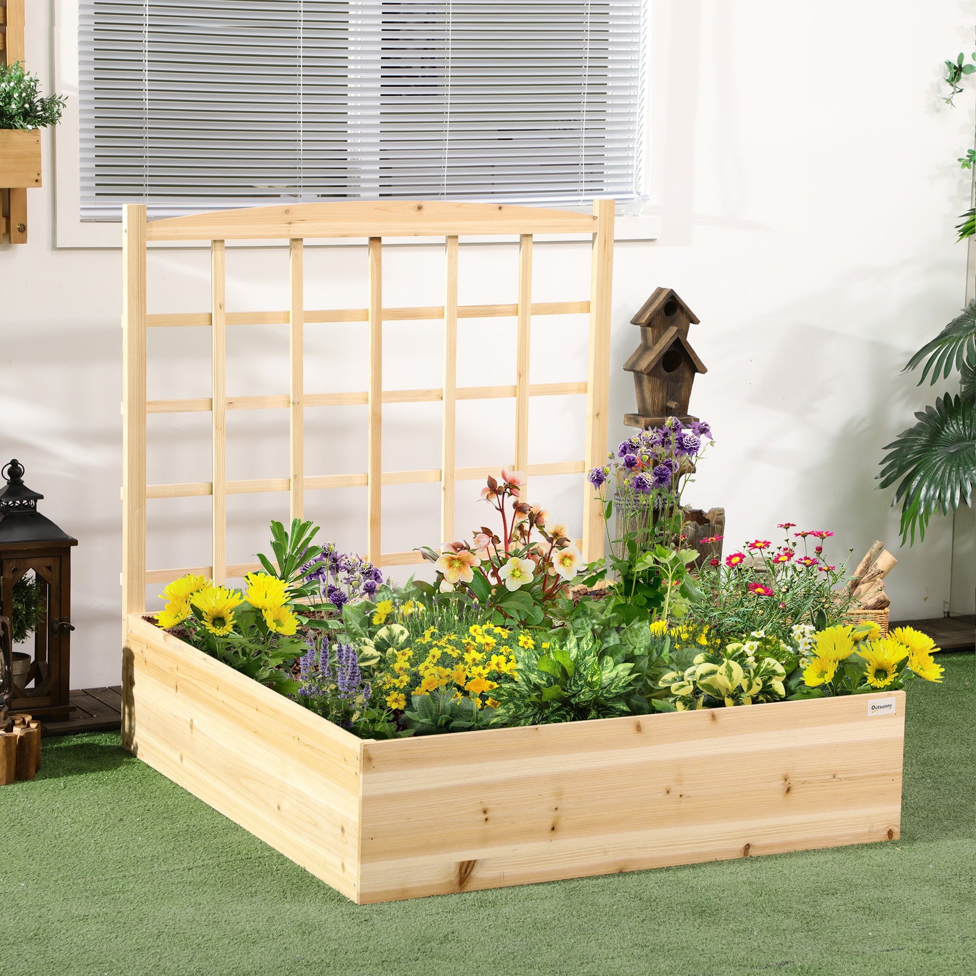 Wood Planter Box with Trellis for Climbing Plants, Raised Garden Bed for Outdoor Flowers Herbs, 43"x46"x47", Natural - Gallery Canada