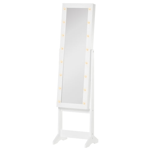 Free Standing Armoire Organizer, Lighted Mirrored Jewelry Cabinet w/ Angle Adjustable &; 16 LED Lights Warm White