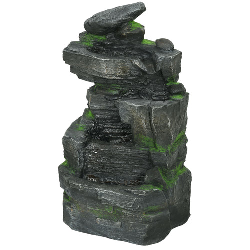 4-Tiered Rock Outdoor Water Fountain with LED Lights, Adjustable Flow, 22.4-inch Resin Waterfall Fountain